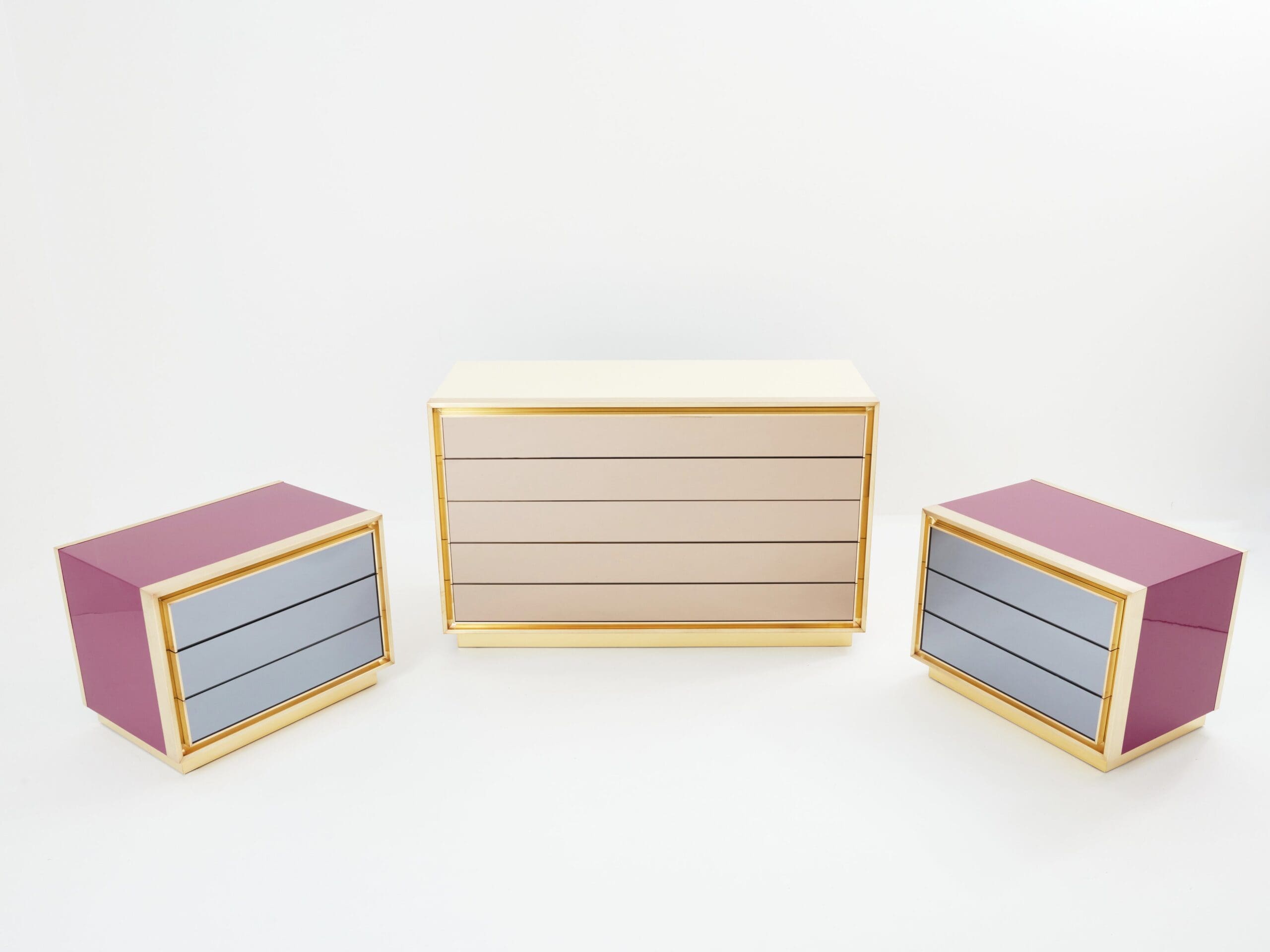 Commode en Laque Crème et Laiton par Maison Jansen, Années 1970