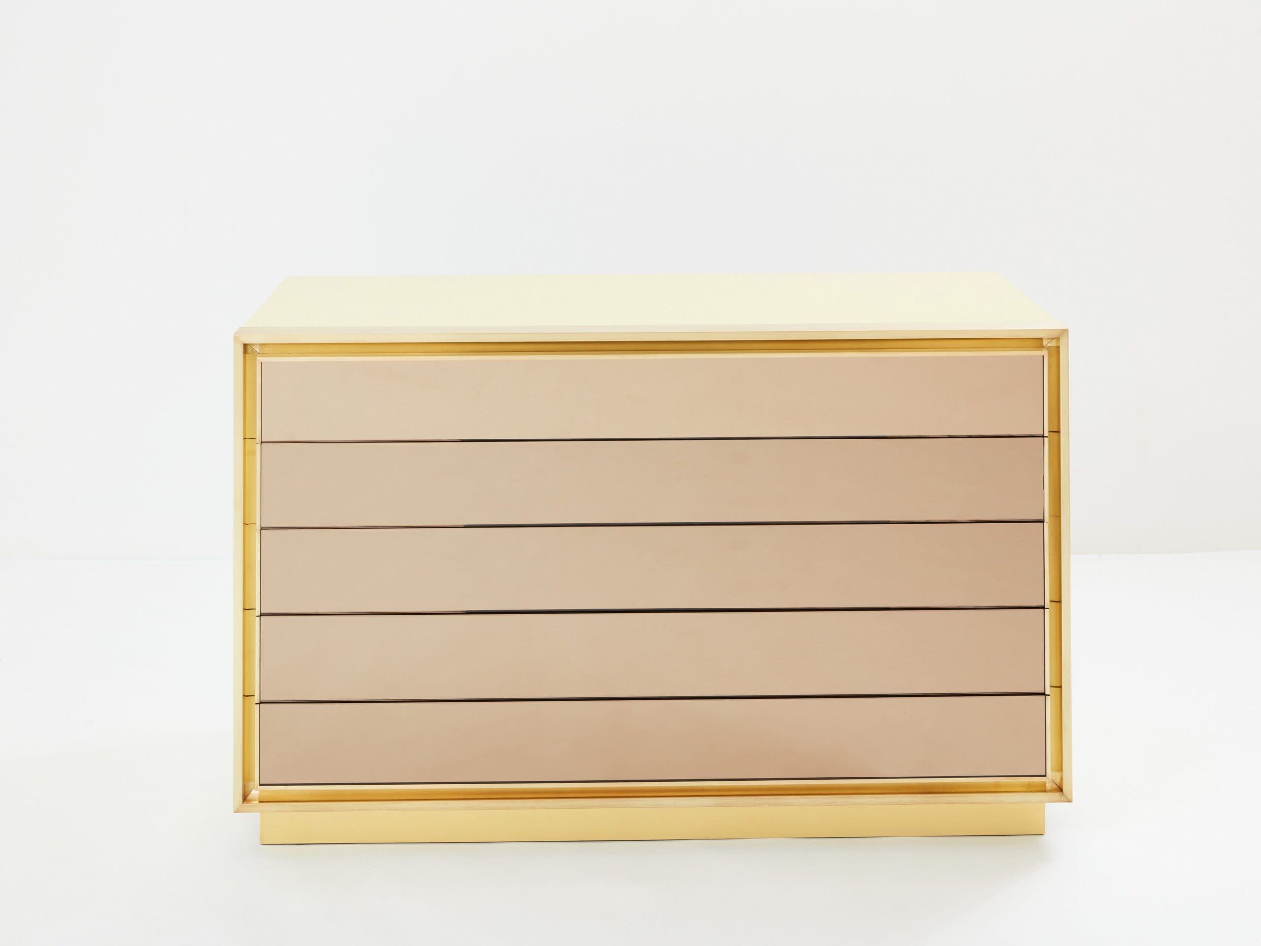 Commode en Laque Crème et Laiton par Maison Jansen, Années 1970