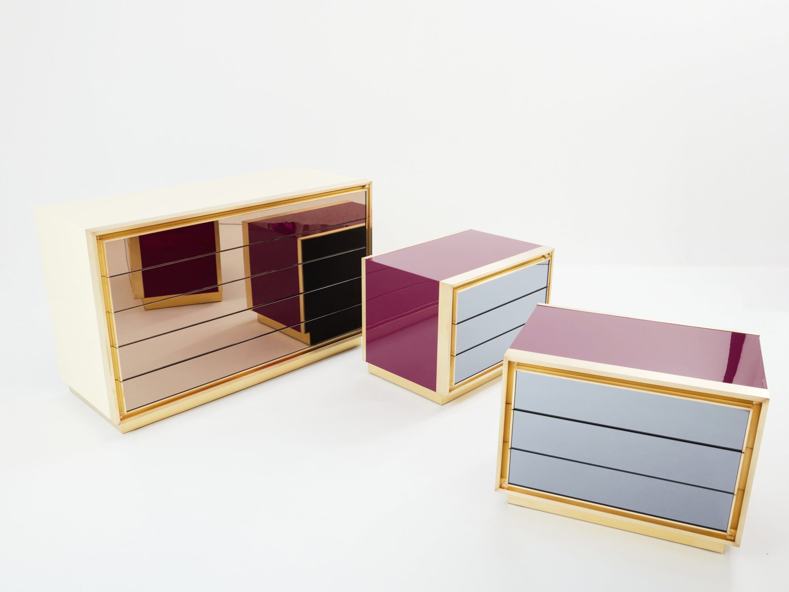 Commode en Laque Crème et Laiton par Maison Jansen, Années 1970