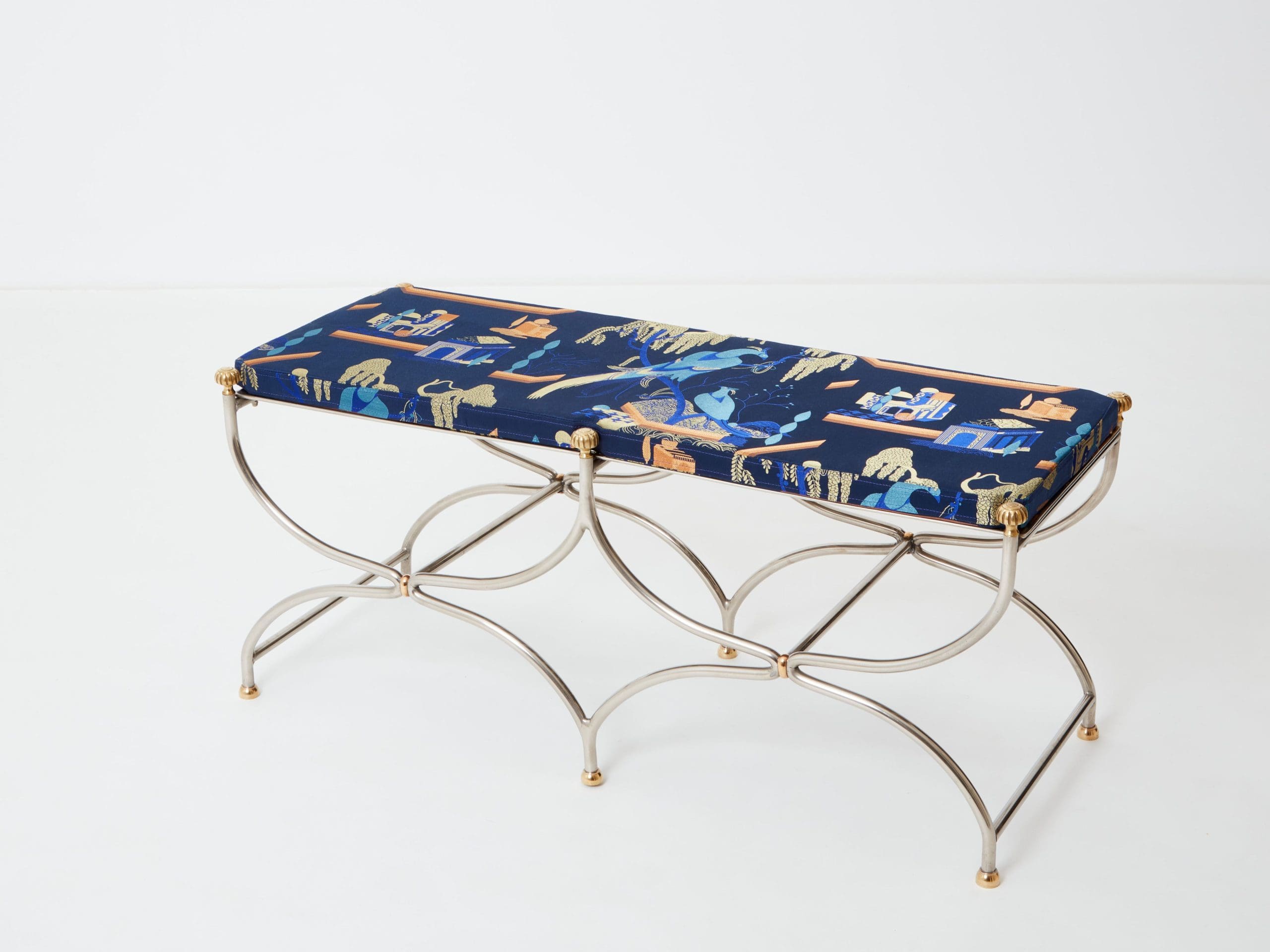 Banc Néoclassique en Acier et Laiton par Maison Jansen des Années 1960