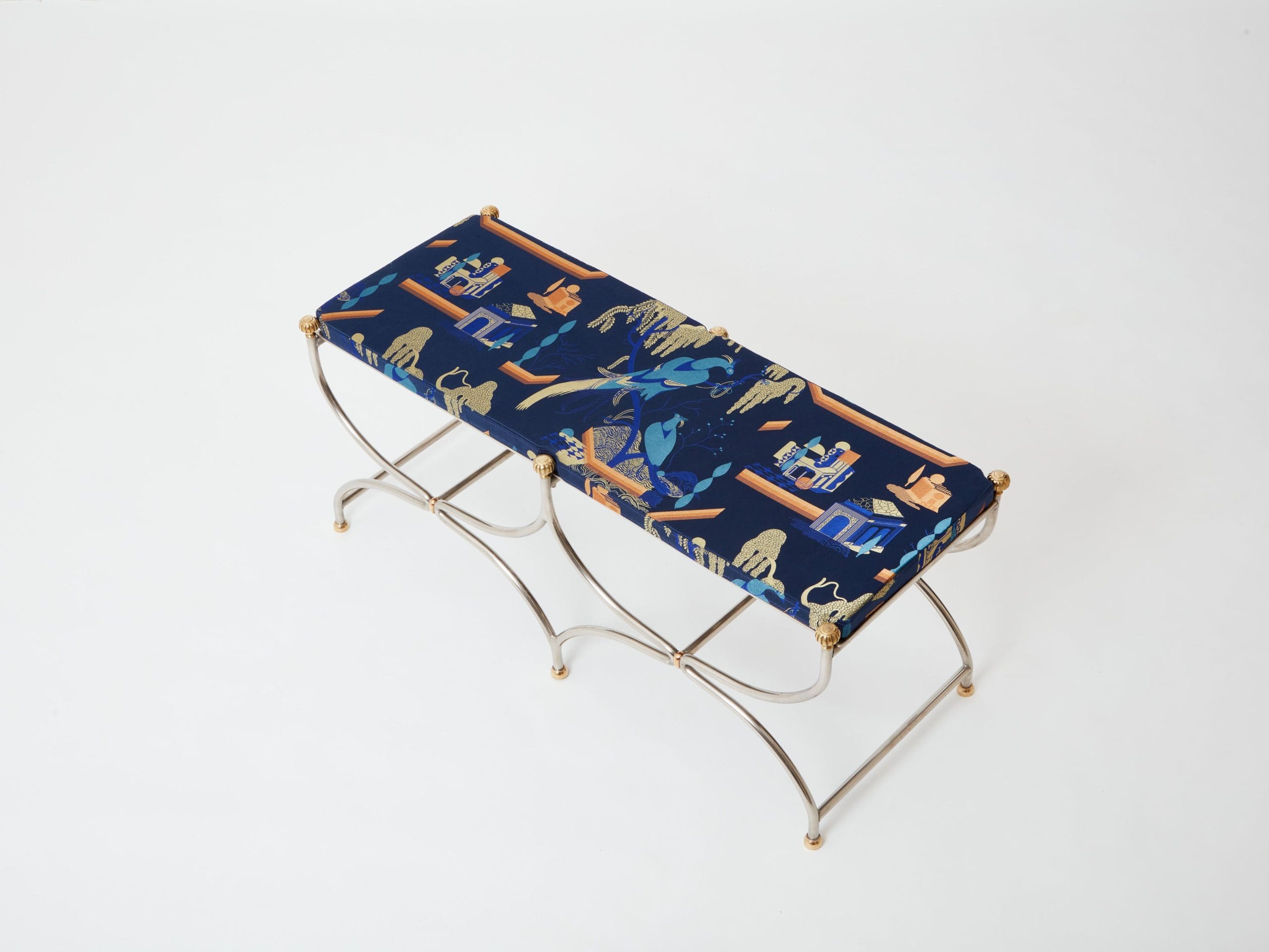 Banc Néoclassique en Acier et Laiton par Maison Jansen des Années 1960