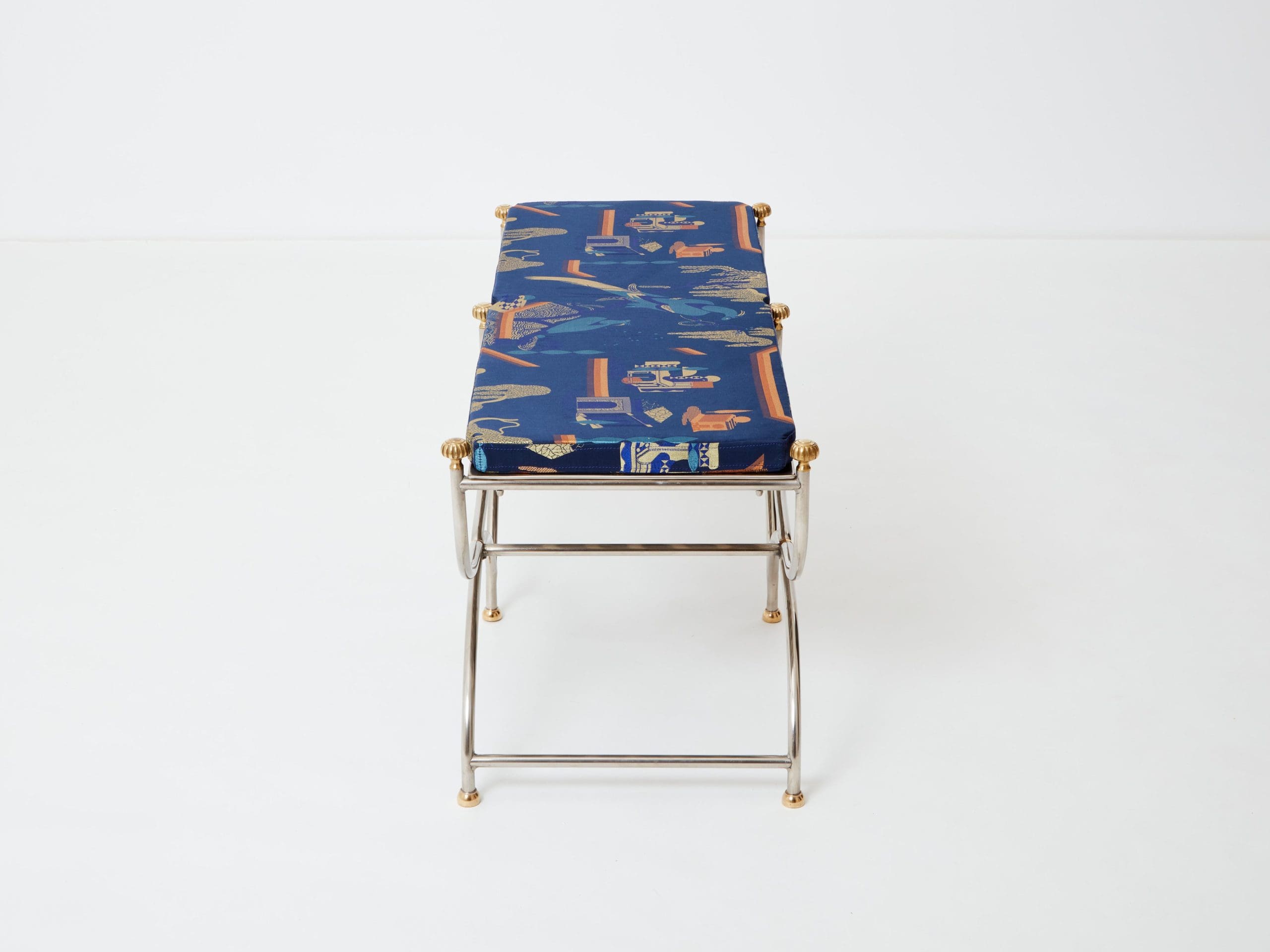 Banc Néoclassique en Acier et Laiton par Maison Jansen des Années 1960
