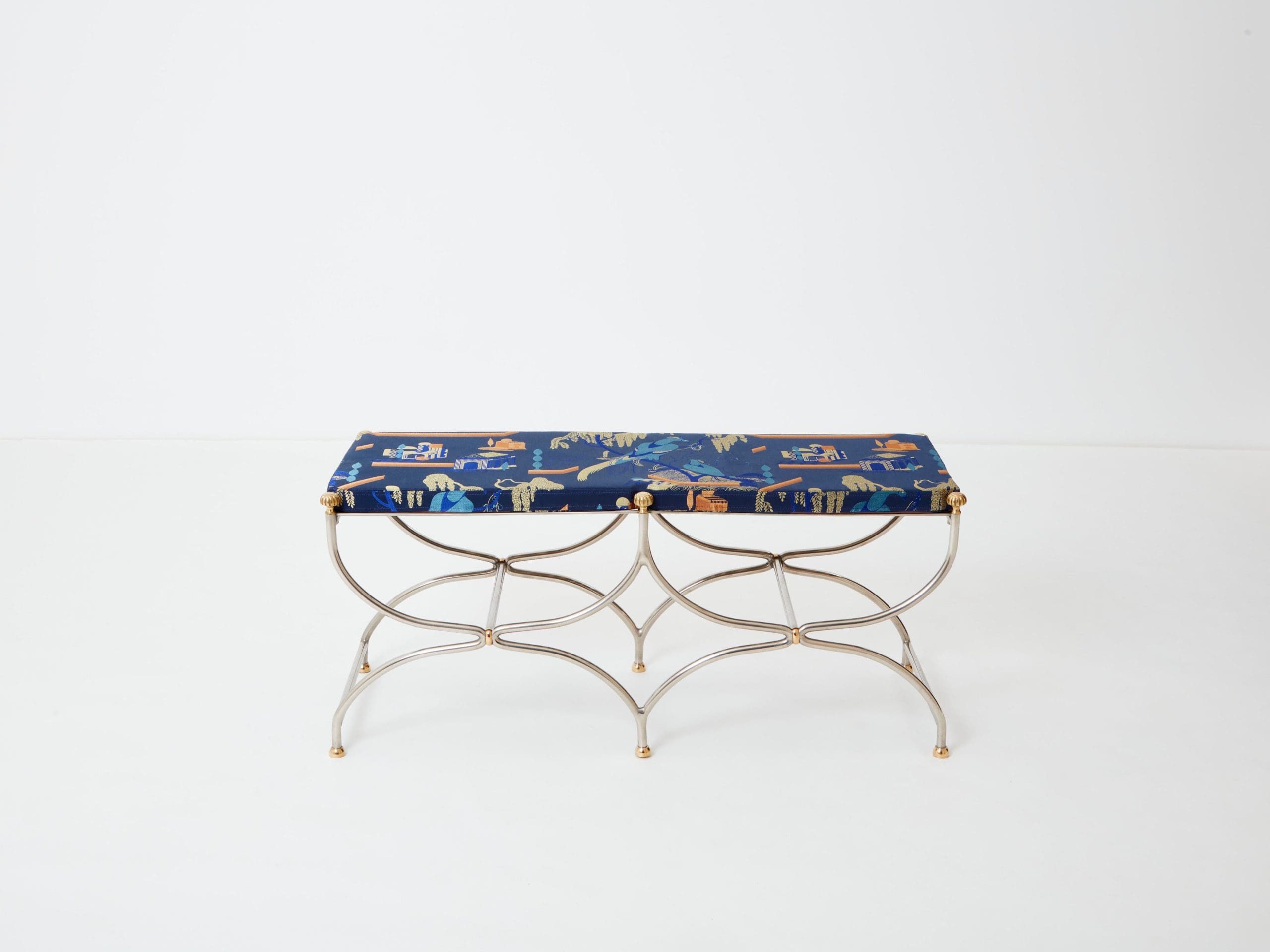 Banc Néoclassique en Acier et Laiton par Maison Jansen des Années 1960