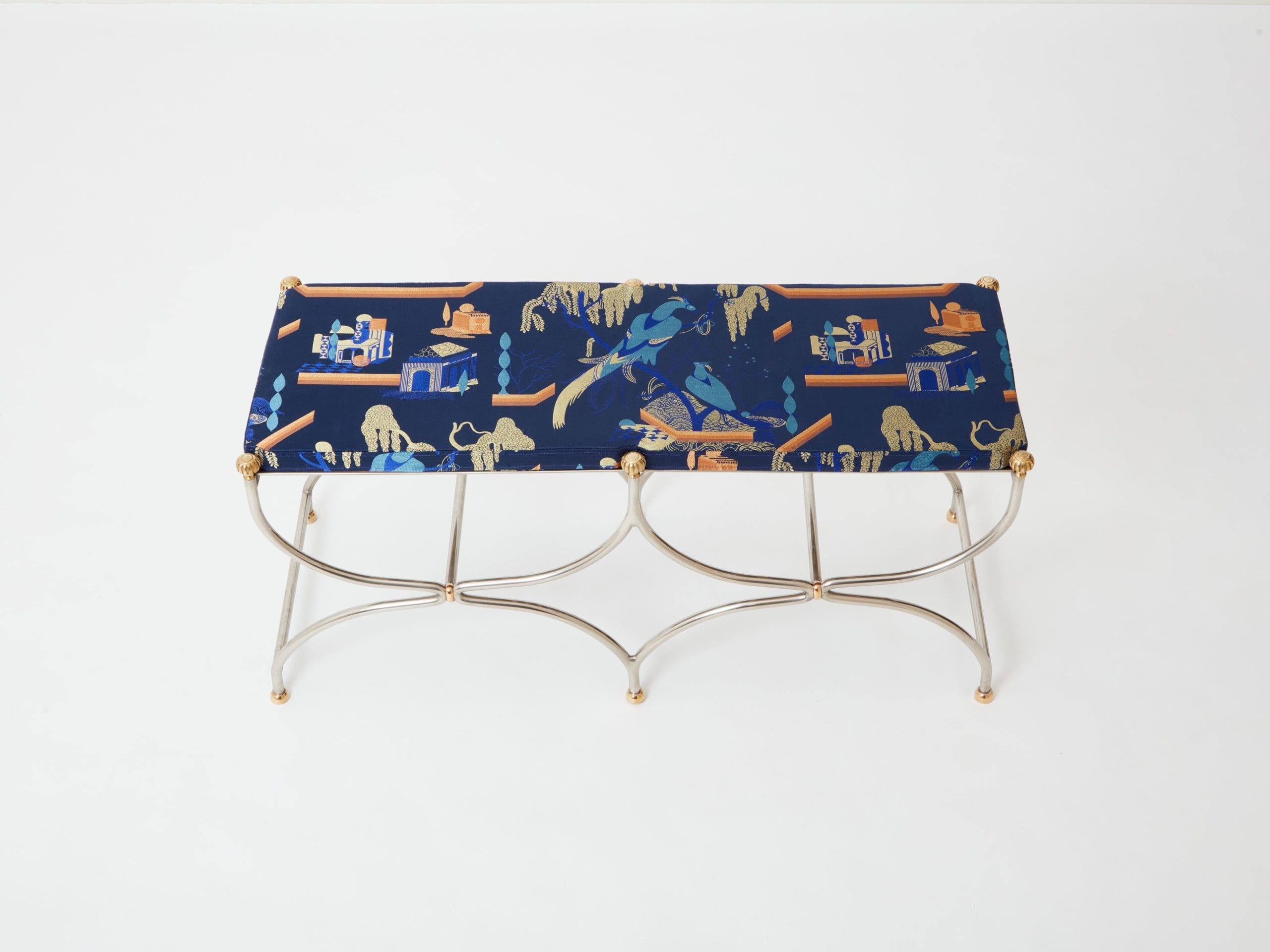 Banc Néoclassique en Acier et Laiton par Maison Jansen des Années 1960