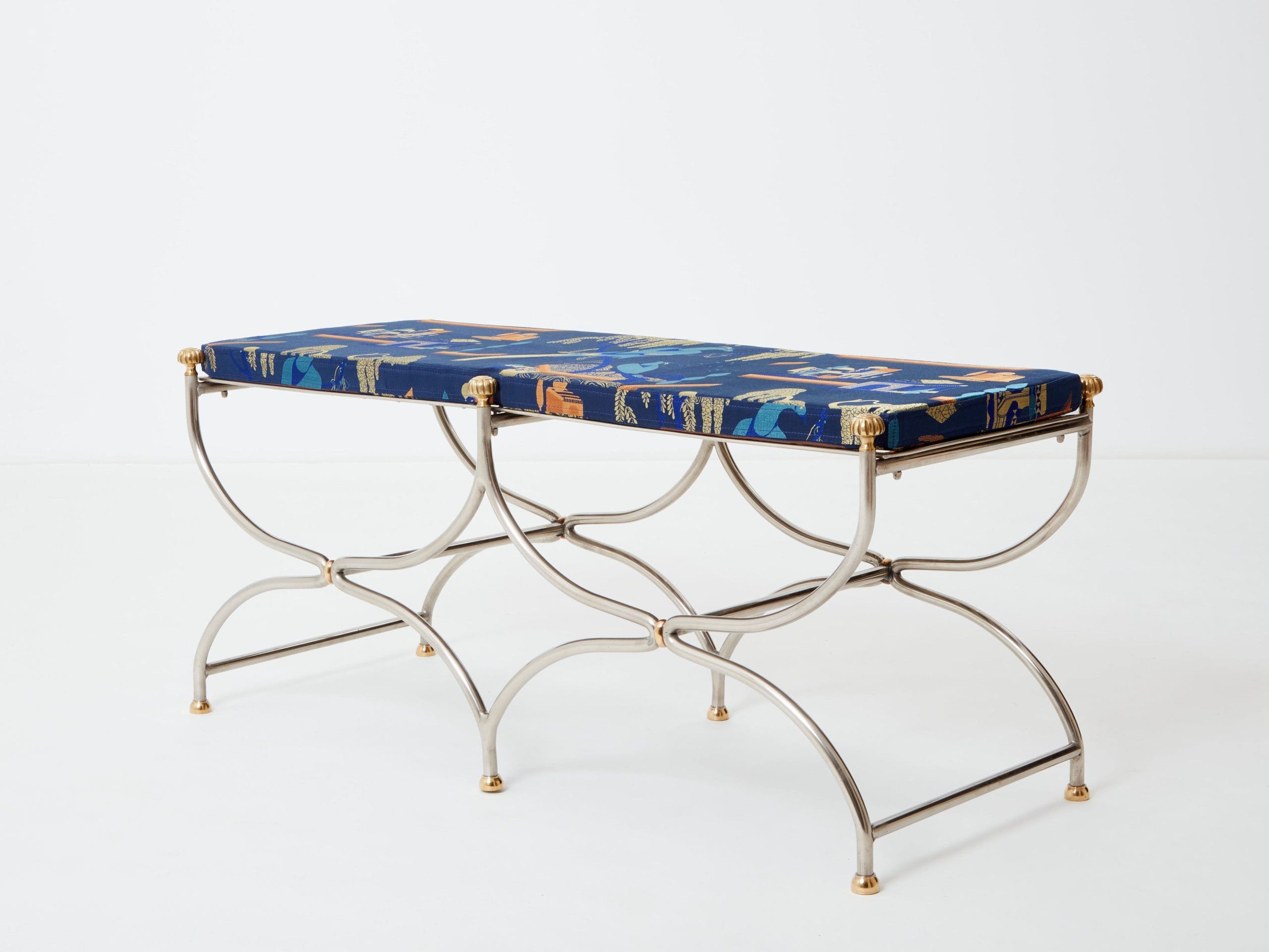 Banc Néoclassique en Acier et Laiton par Maison Jansen des Années 1960