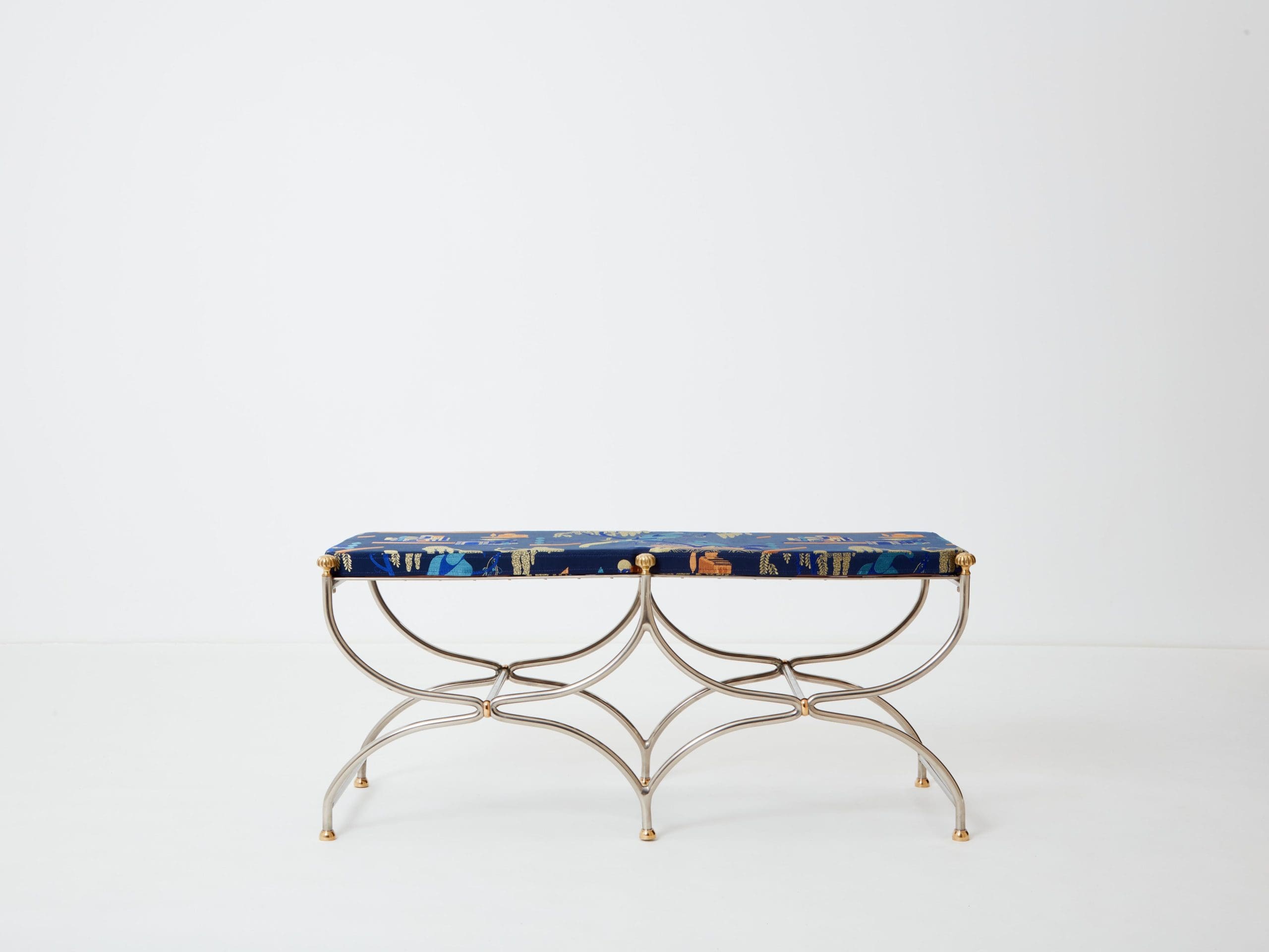 Banc Néoclassique en Acier et Laiton par Maison Jansen des Années 1960