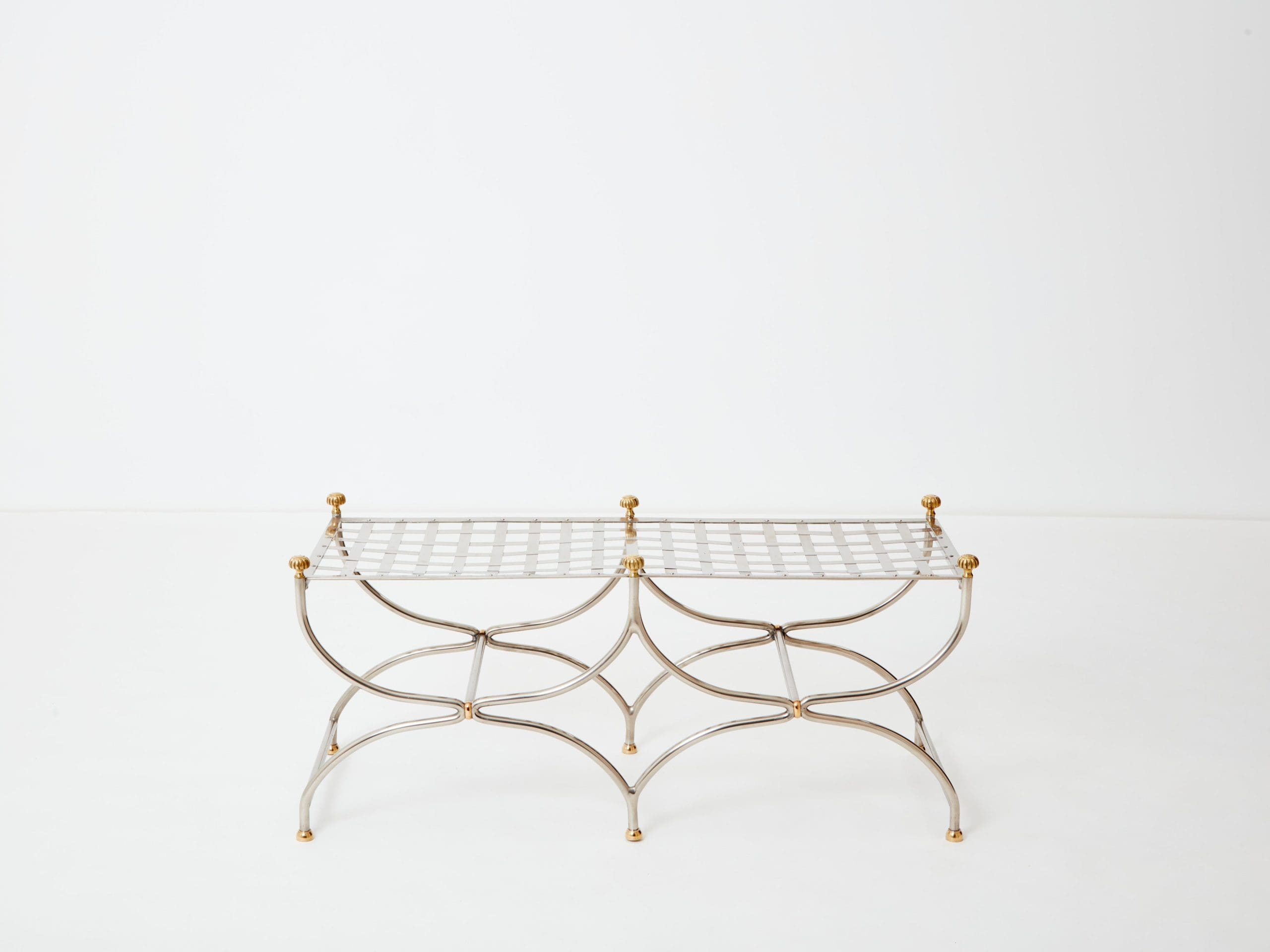 Banc Néoclassique en Acier et Laiton par Maison Jansen des Années 1960