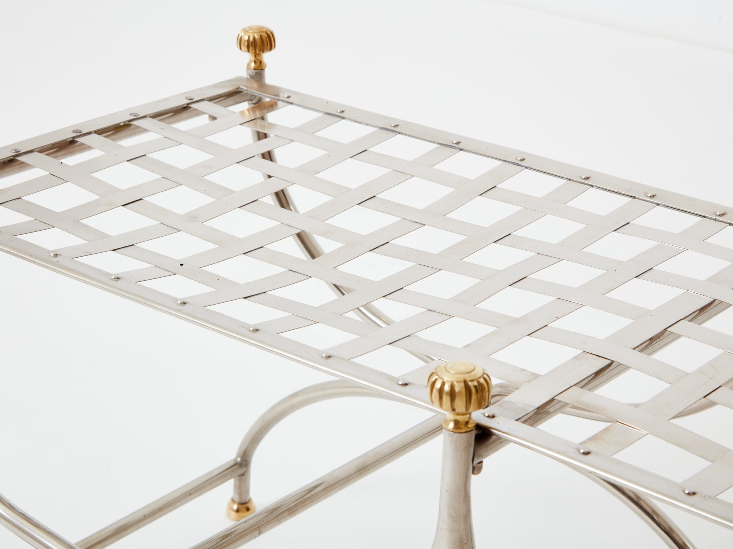 Banc Néoclassique en Acier et Laiton par Maison Jansen des Années 1960