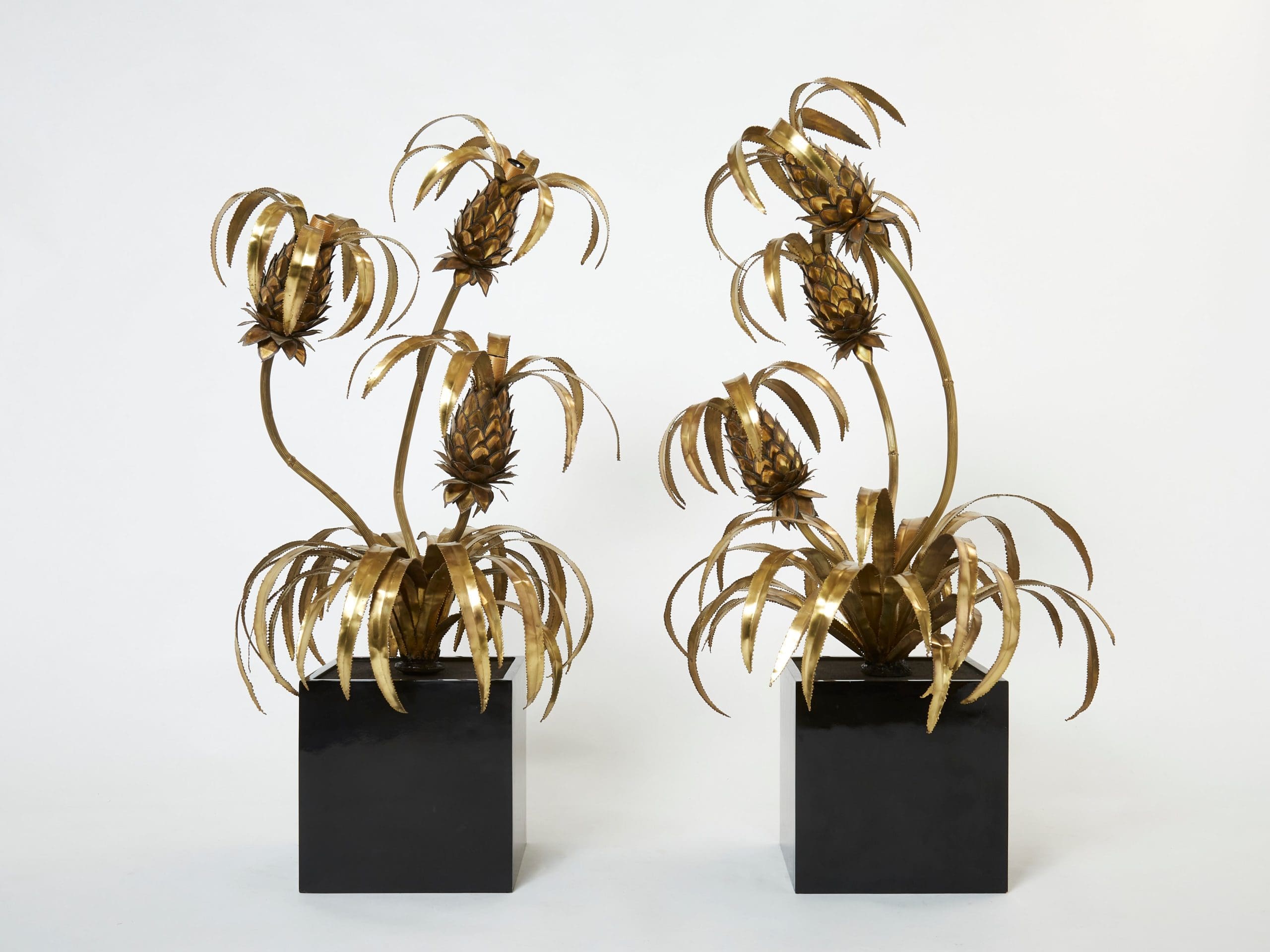 Paire de Lampadaires Ananas en Laiton par Maison Jansen, 1970s