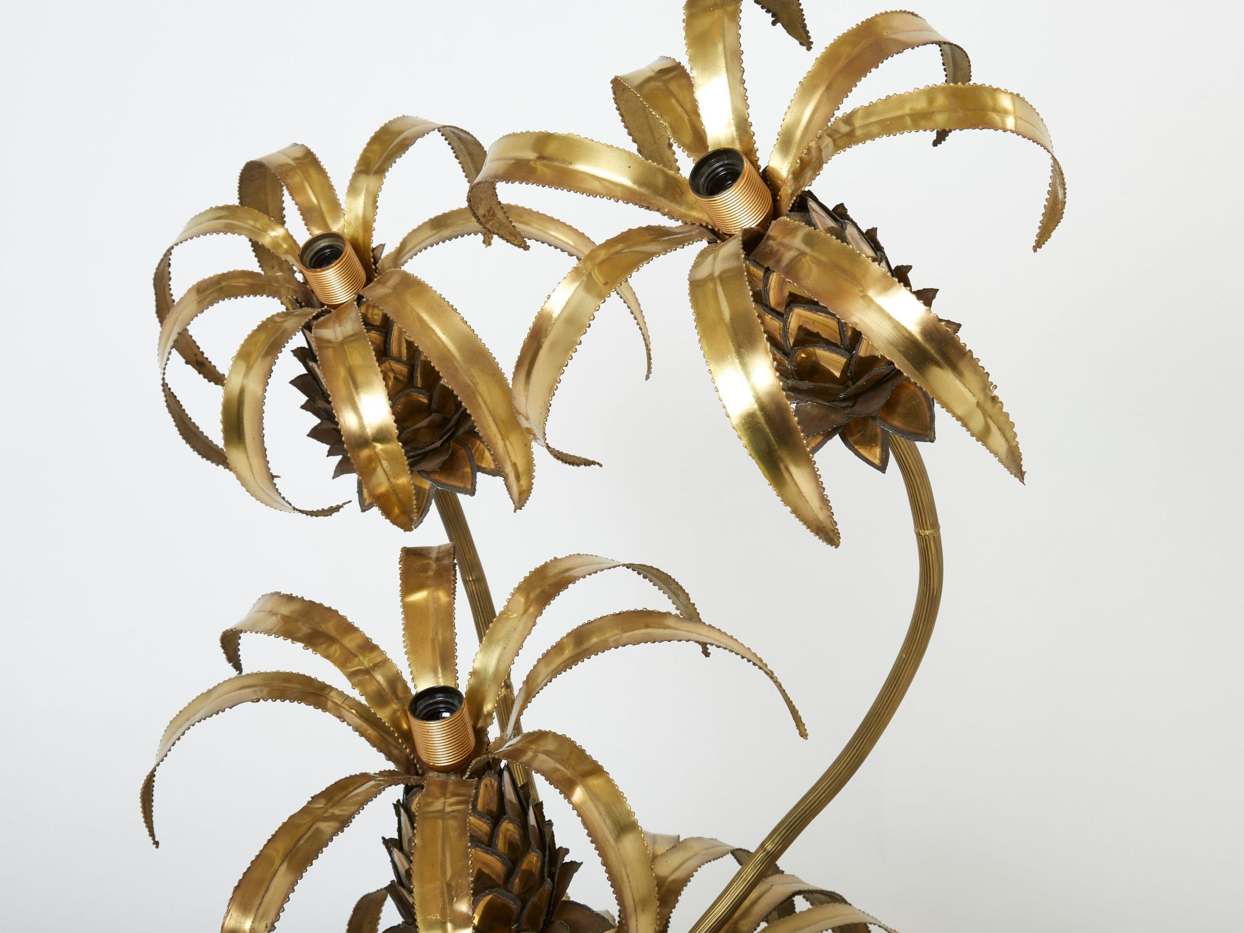 Paire de Lampadaires Ananas en Laiton par Maison Jansen, 1970s