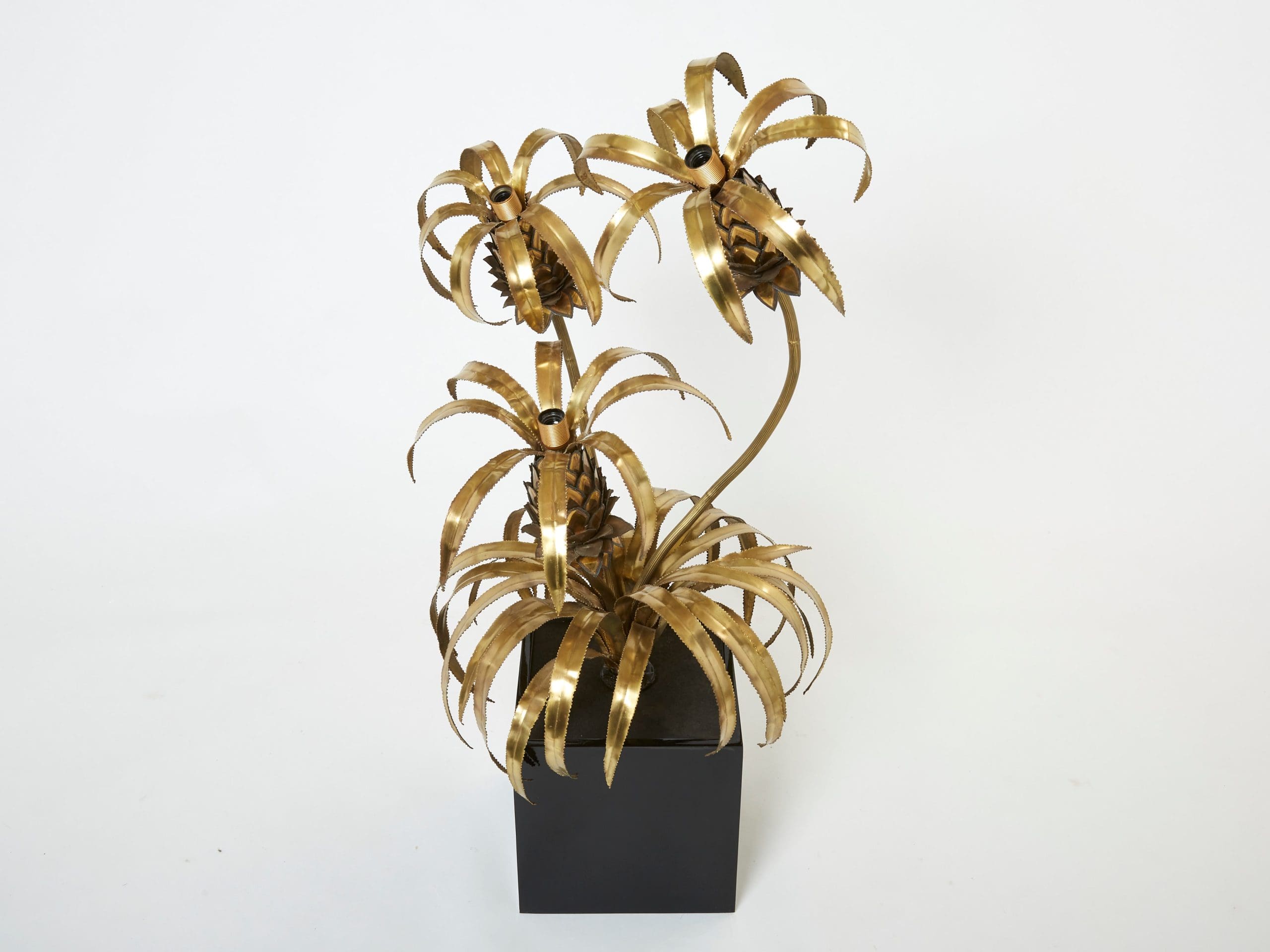 Paire de Lampadaires Ananas en Laiton par Maison Jansen, 1970s