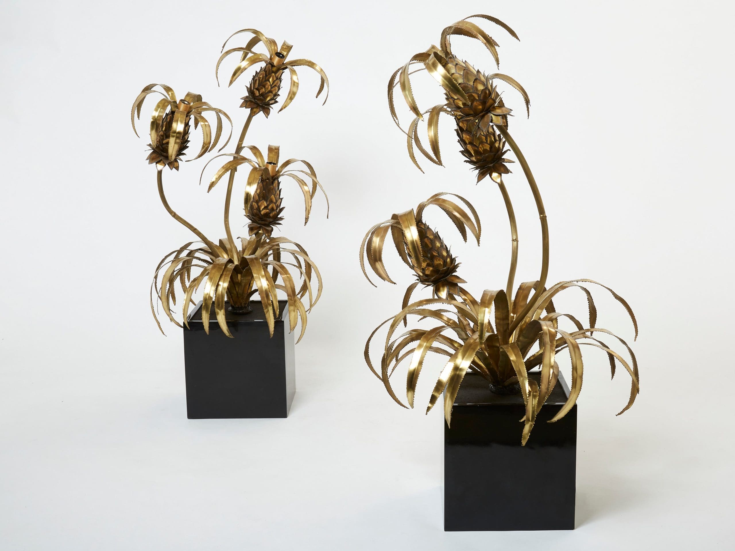 Paire de Lampadaires Ananas en Laiton par Maison Jansen, 1970s