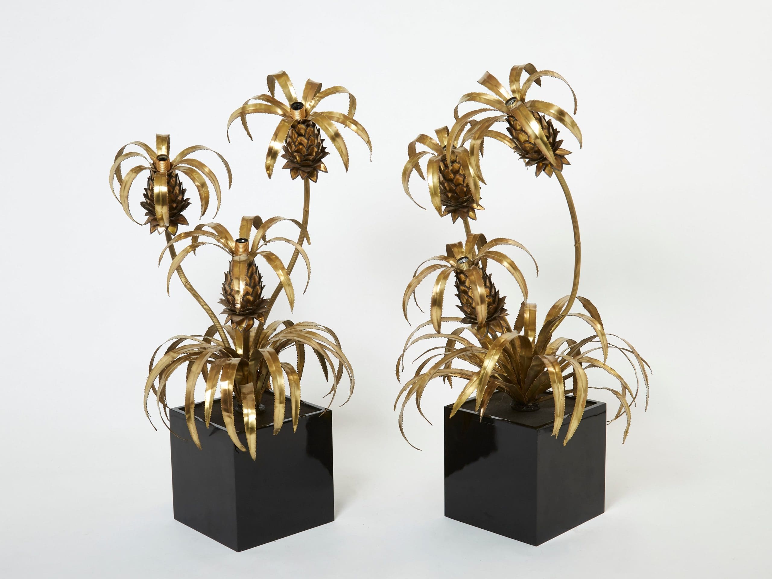 Paire de Lampadaires Ananas en Laiton par Maison Jansen, 1970s