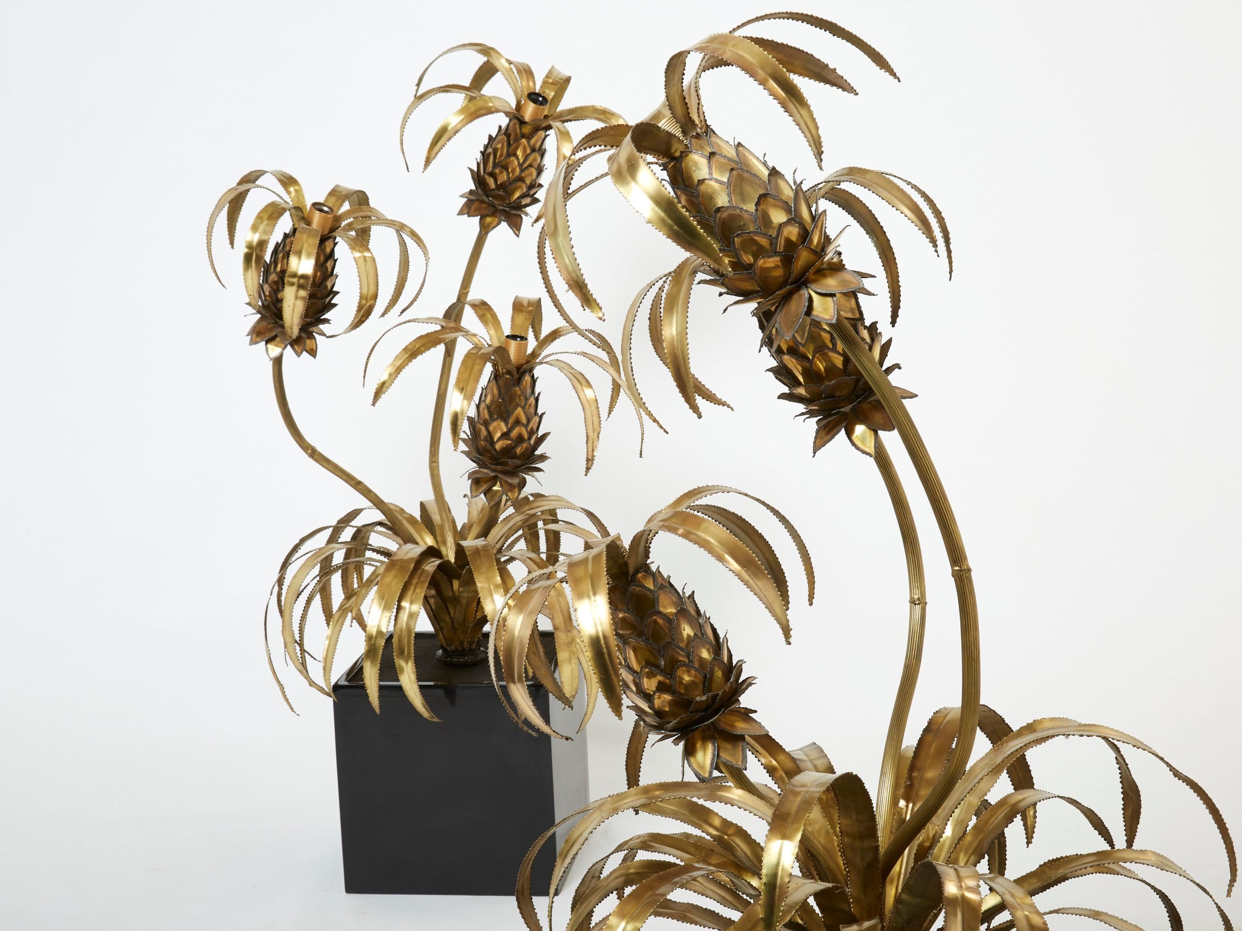 Paire de Lampadaires Ananas en Laiton par Maison Jansen, 1970s