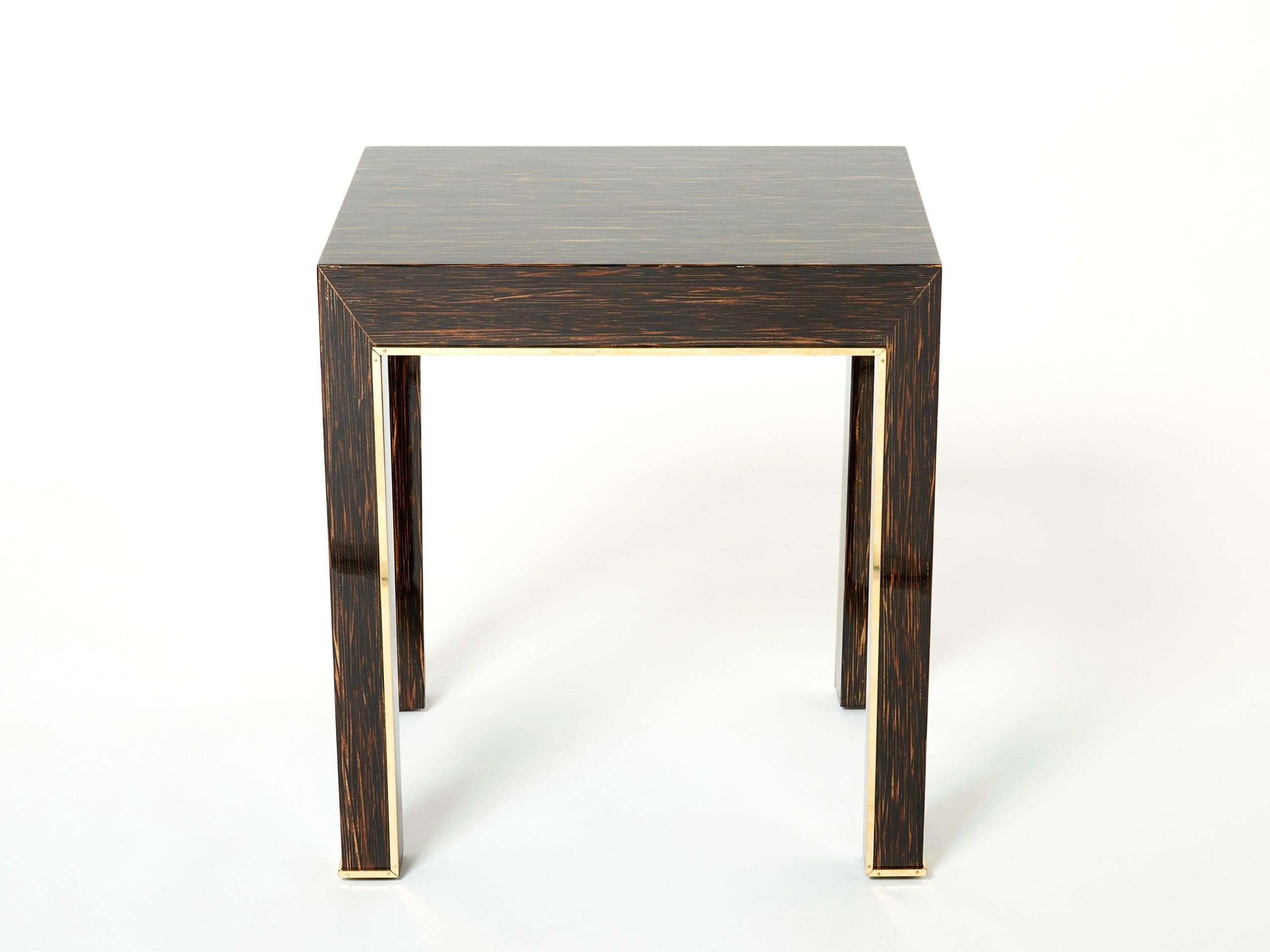 Paire de Tables d’Appoint en Bois de Palmier et Laiton par Romeo Paris, Années 1970