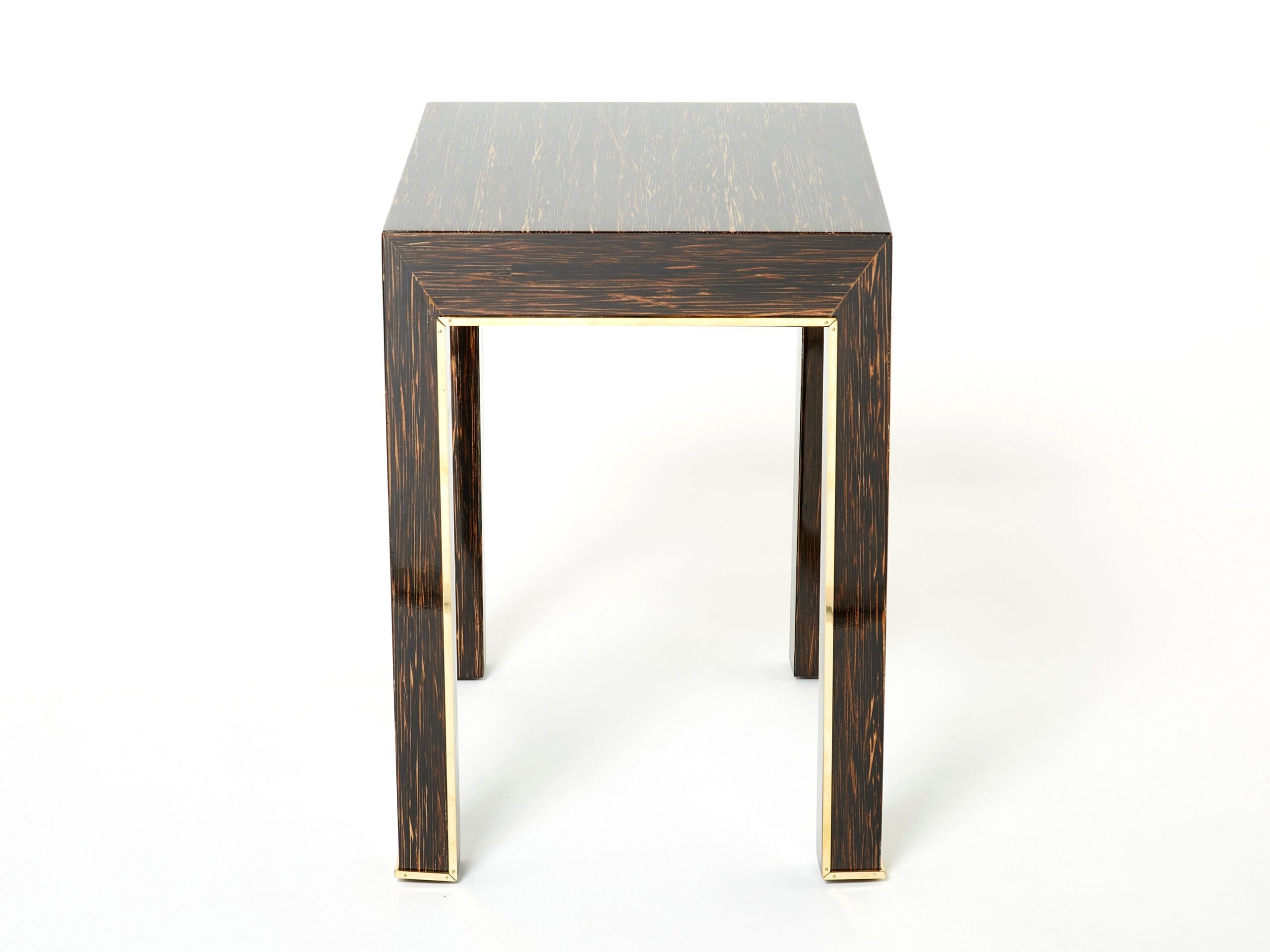 Paire de Tables d’Appoint en Bois de Palmier et Laiton par Romeo Paris, Années 1970
