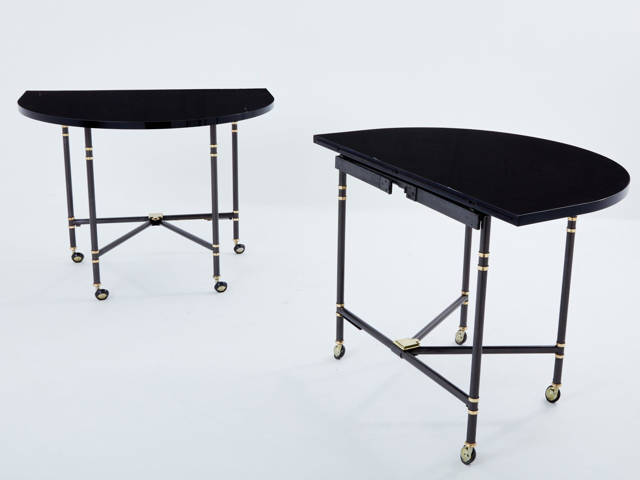 Table de Salle à Manger « Royal » par Maison Jansen, Plateau Noir Laqué, Années 1960
