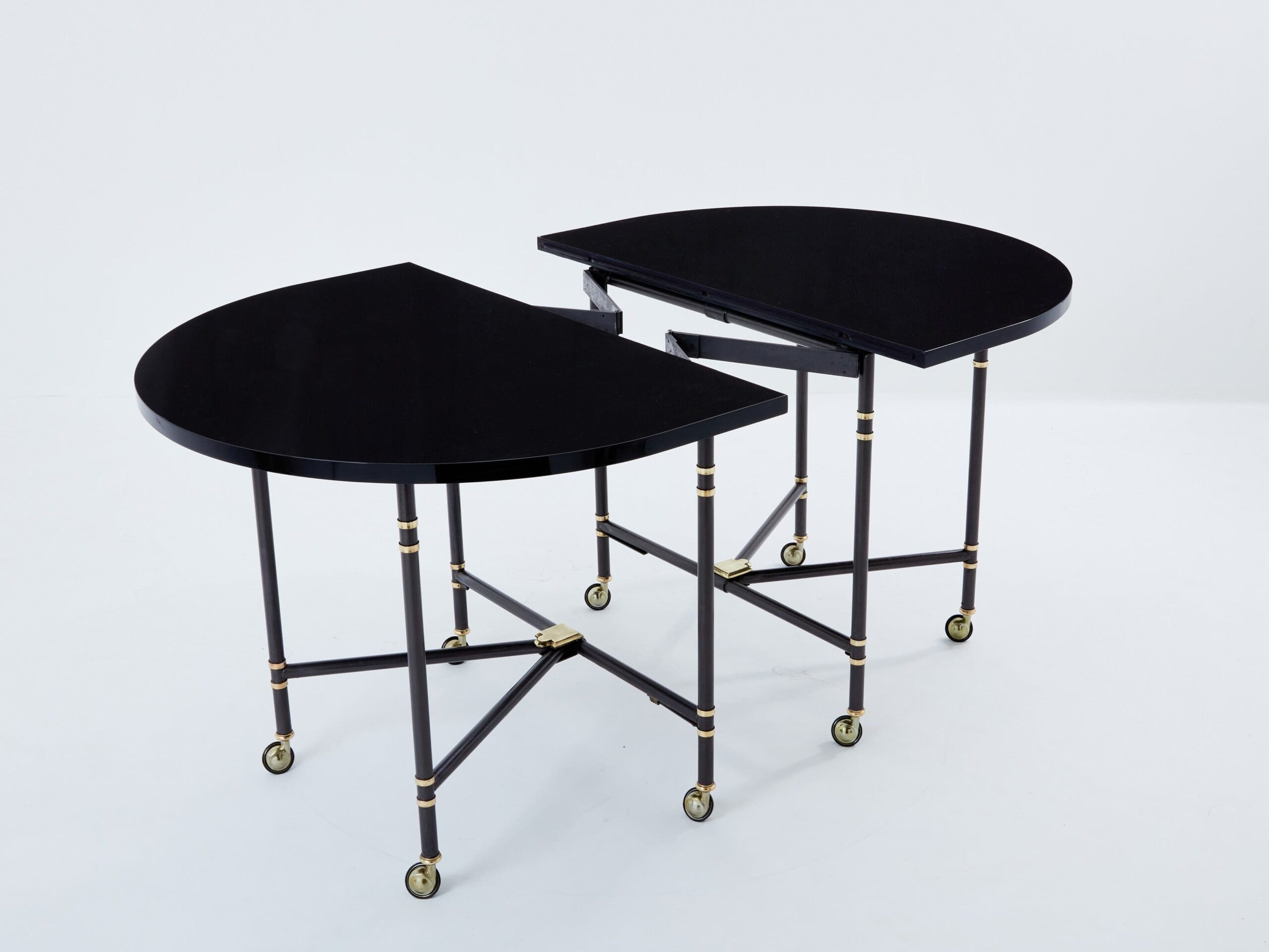 Table de Salle à Manger « Royal » par Maison Jansen, Plateau Noir Laqué, Années 1960