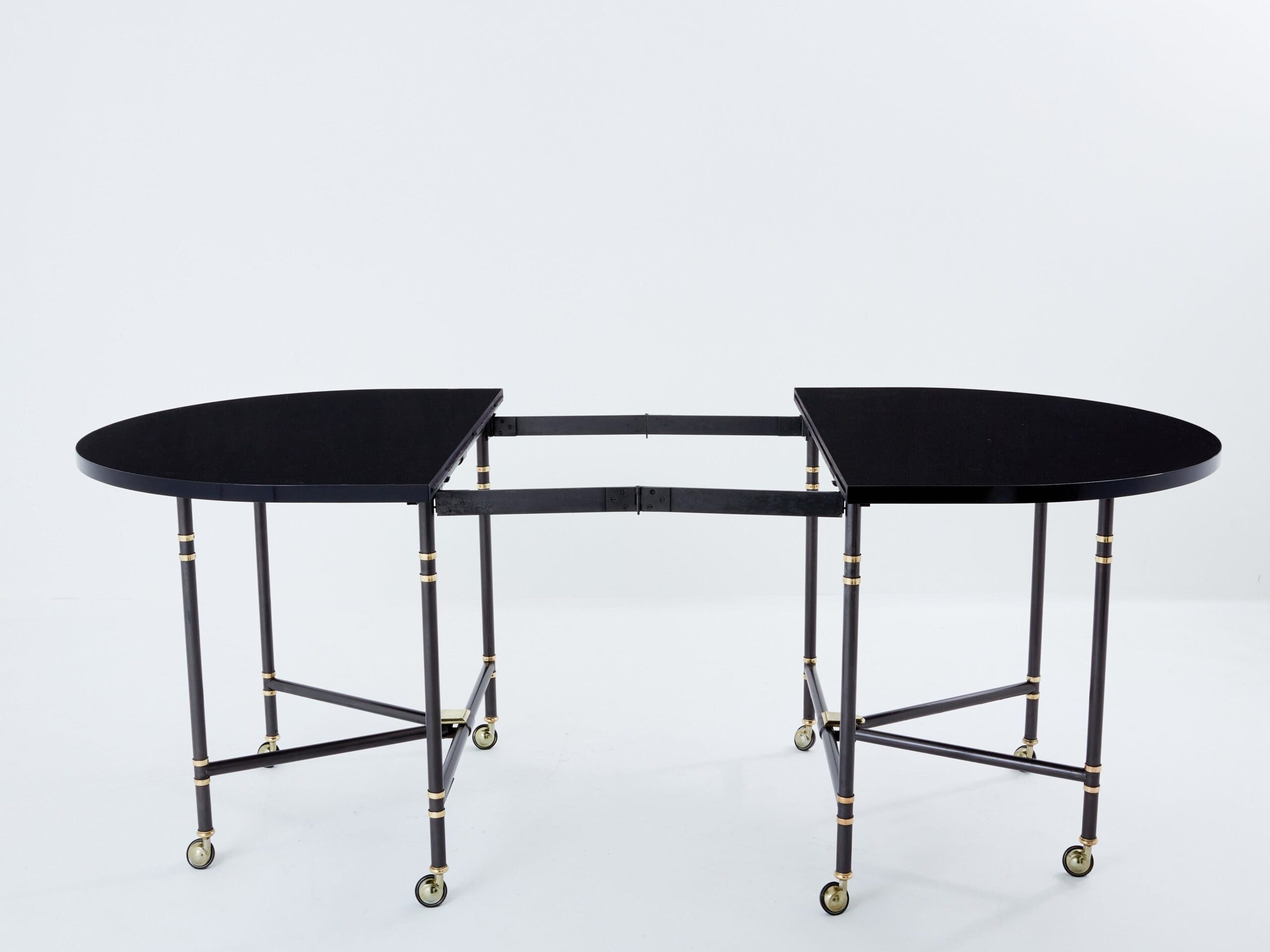 Table de Salle à Manger « Royal » par Maison Jansen, Plateau Noir Laqué, Années 1960