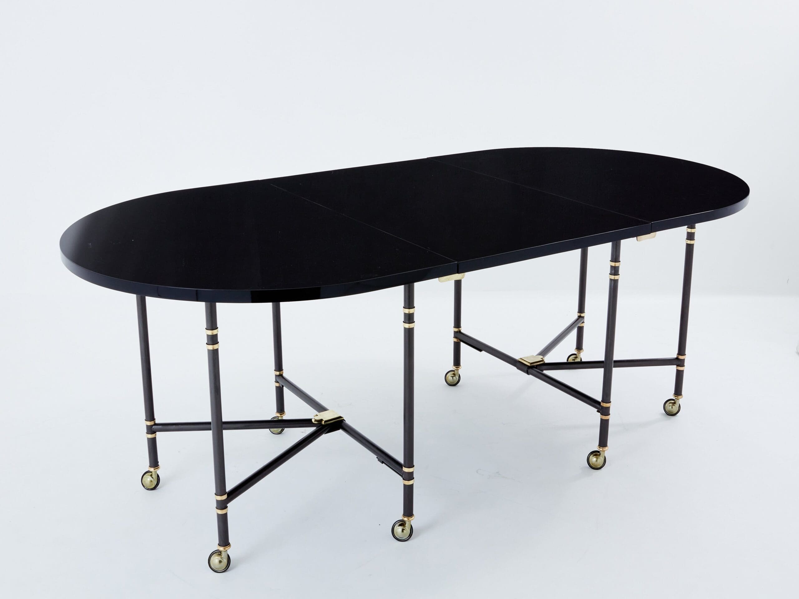 Table de Salle à Manger « Royal » par Maison Jansen, Plateau Noir Laqué, Années 1960