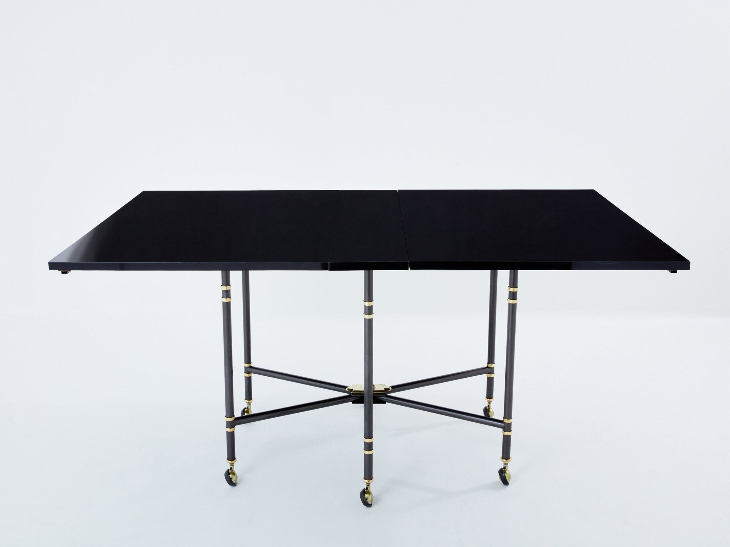 Table de Salle à Manger « Royal » par Maison Jansen, Plateau Noir Laqué, Années 1960