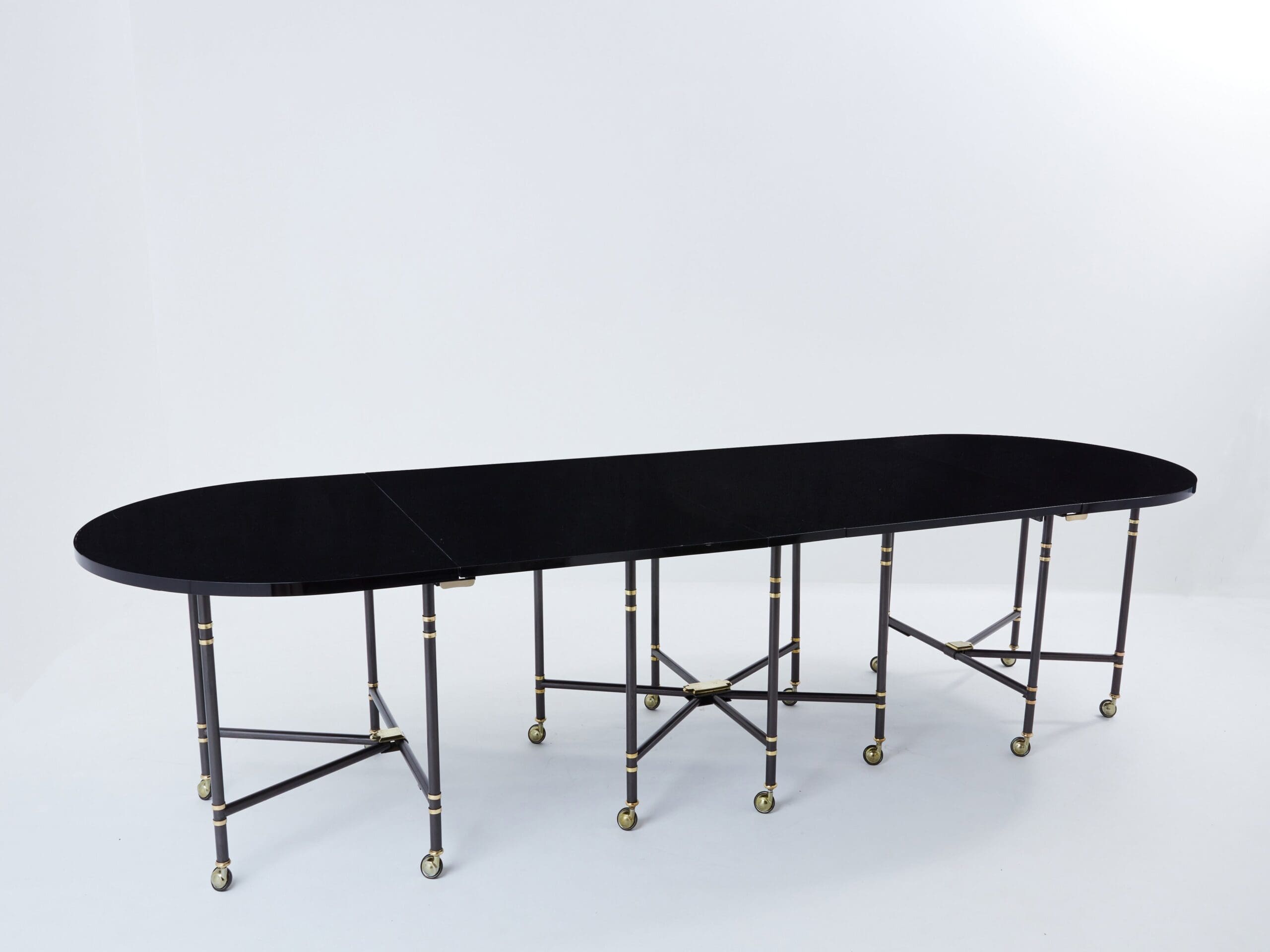 Table de Salle à Manger « Royal » par Maison Jansen, Plateau Noir Laqué, Années 1960