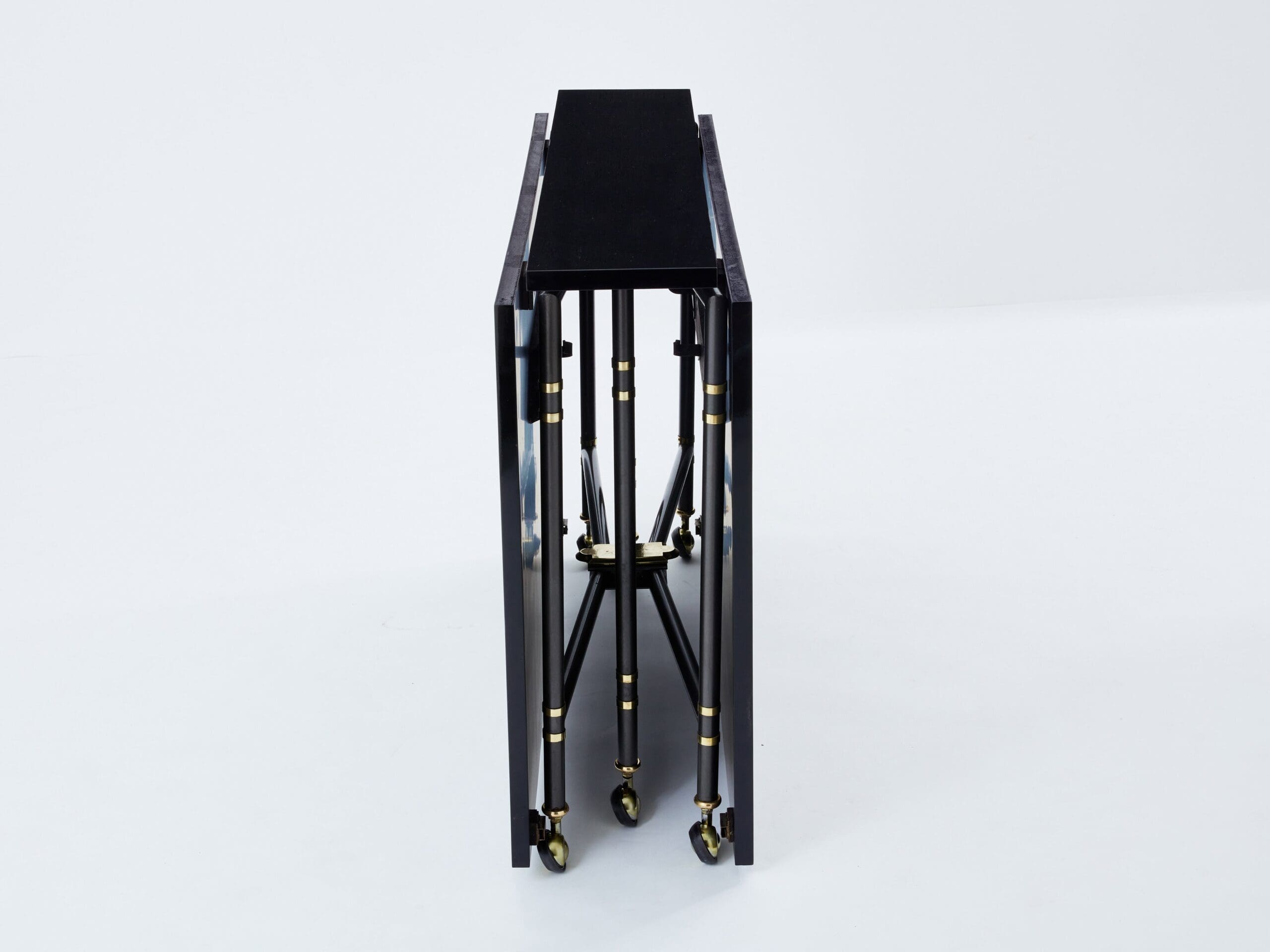 Table de Salle à Manger « Royal » par Maison Jansen, Plateau Noir Laqué, Années 1960