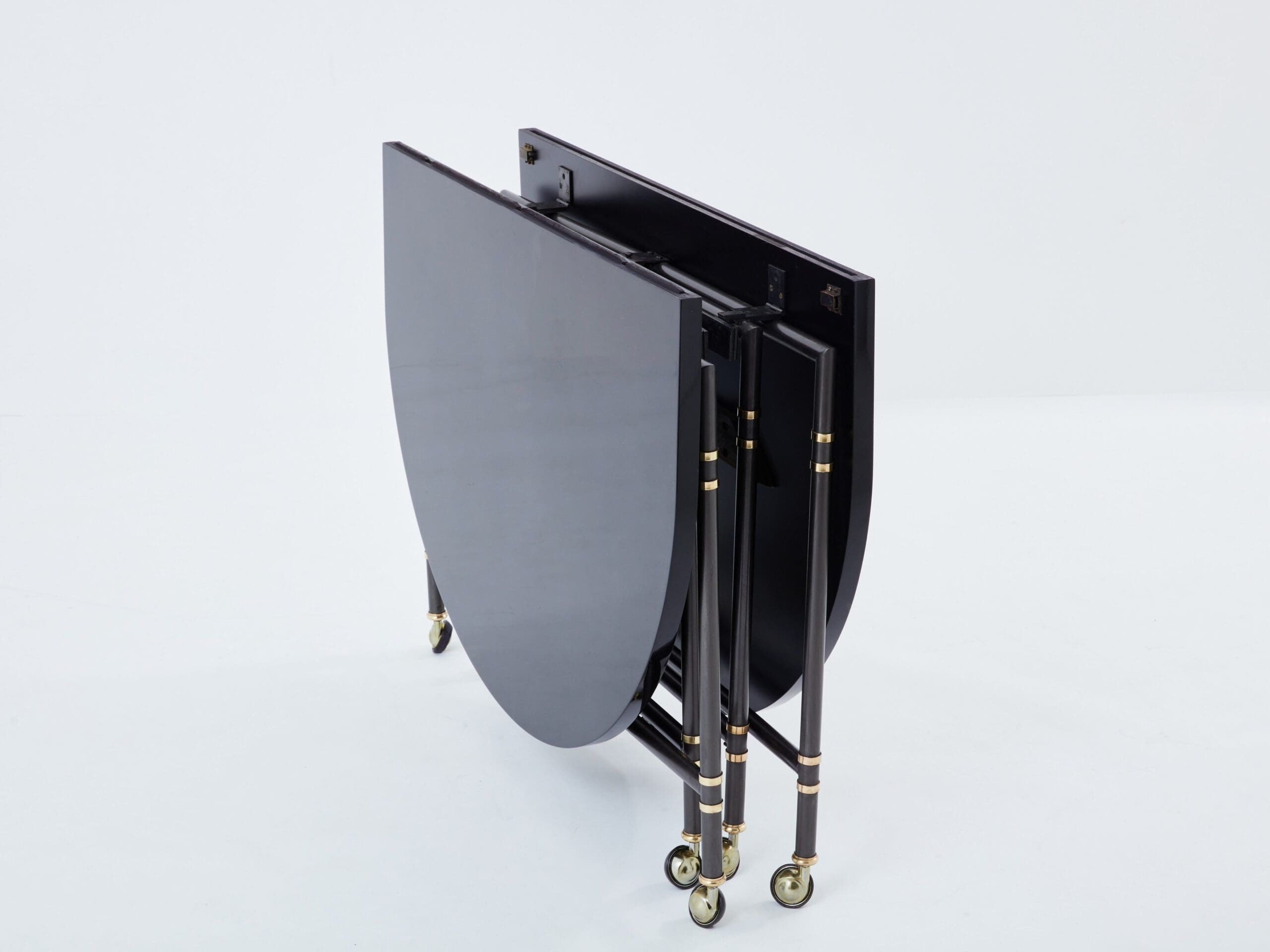 Table de Salle à Manger « Royal » par Maison Jansen, Plateau Noir Laqué, Années 1960
