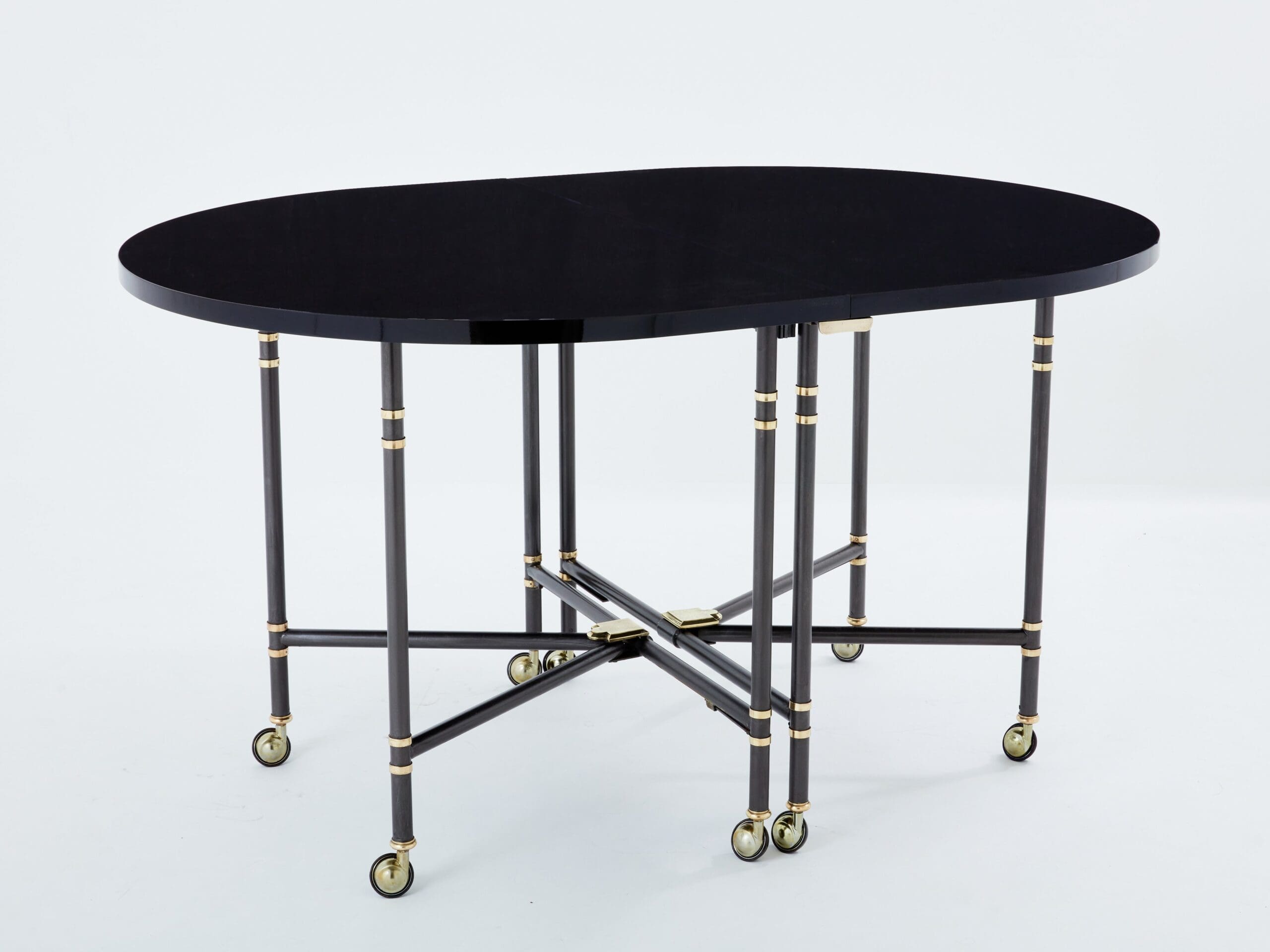 Table de Salle à Manger « Royal » par Maison Jansen, Plateau Noir Laqué, Années 1960