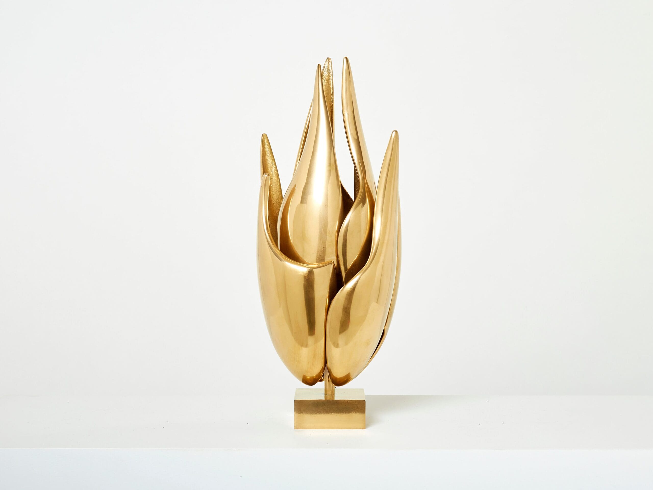 Lampe-Sculpture en Bronze Doré « Flamme » par Michel Armand, 1970s