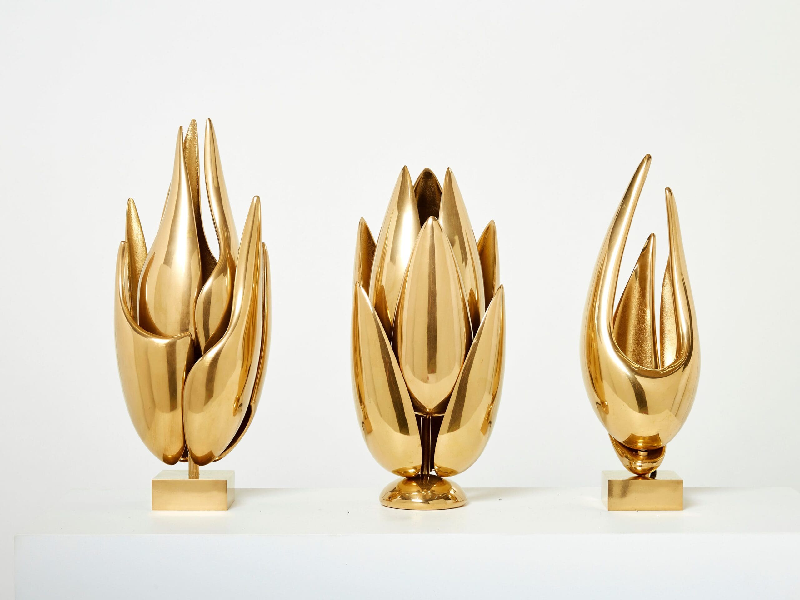 Lampe-Sculpture en Bronze Doré « Flamme » par Michel Armand, 1970s
