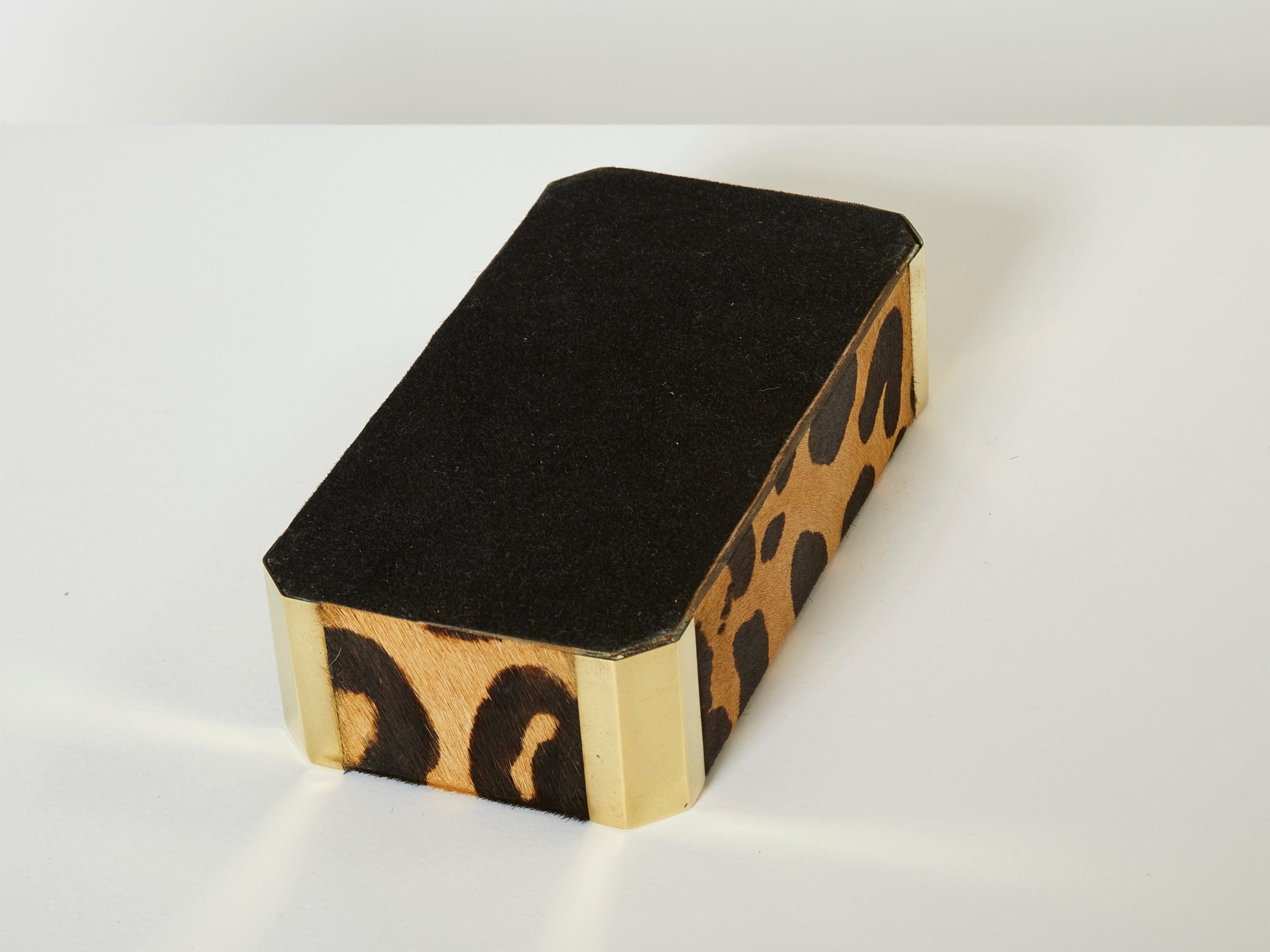Boîte à Bijoux Italienne en Laiton et Fourrure de Léopard des Années 1970
