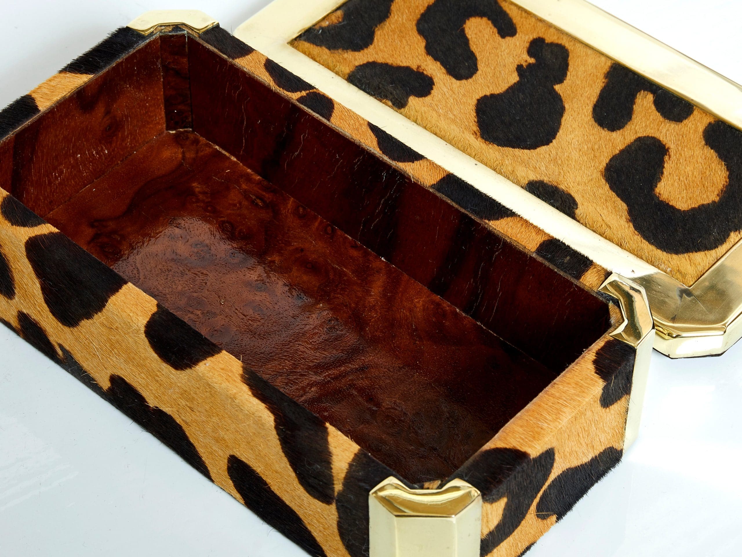 Boîte à Bijoux Italienne en Laiton et Fourrure de Léopard des Années 1970