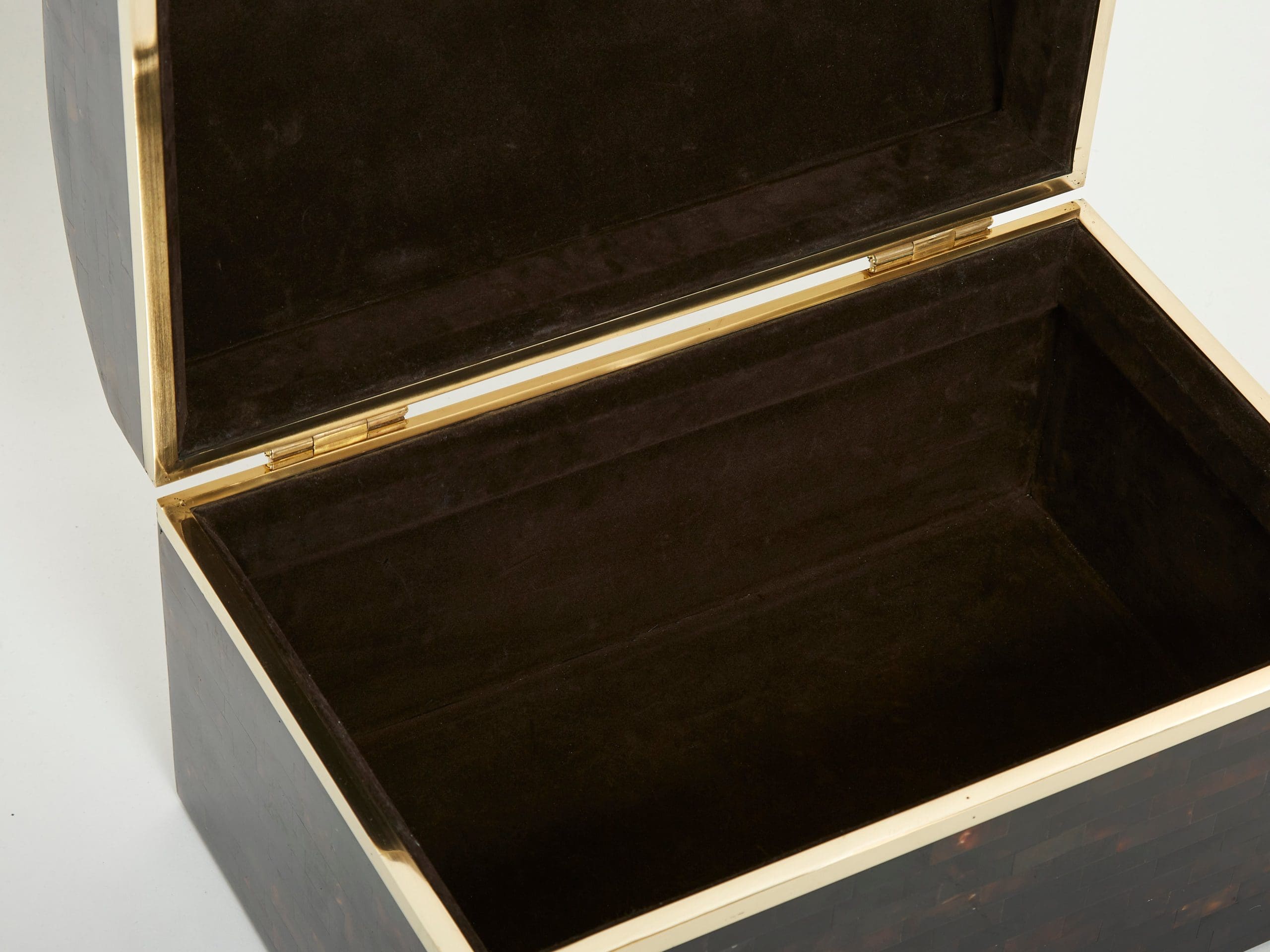 mid-century italian horn marquetry brass trunk box 1960