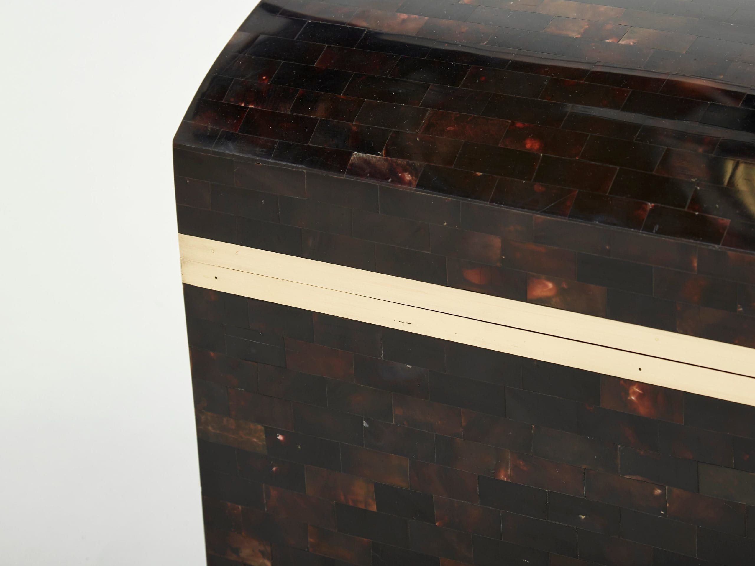 mid-century italian horn marquetry brass trunk box 1960