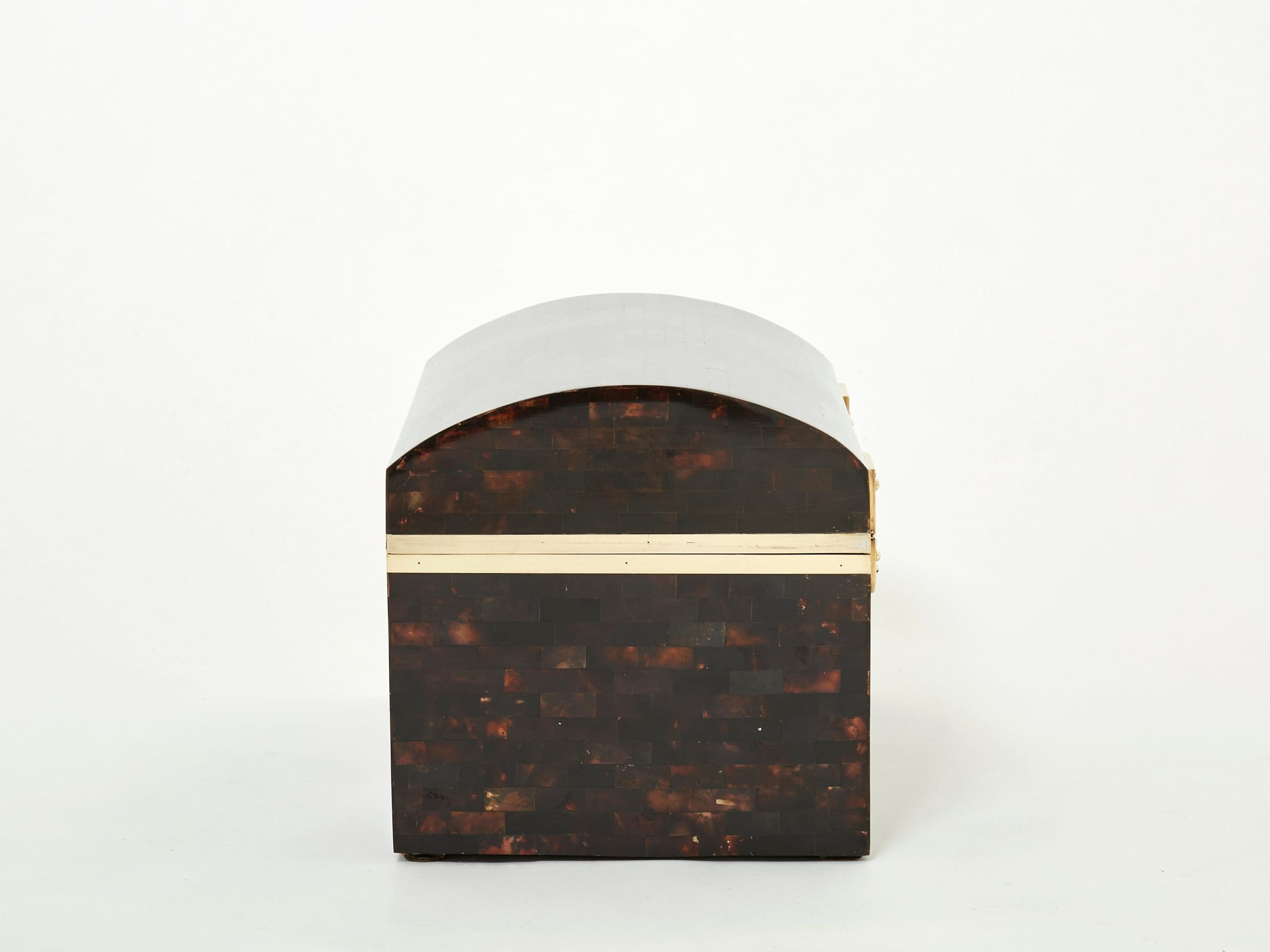 mid-century italian horn marquetry brass trunk box 1960