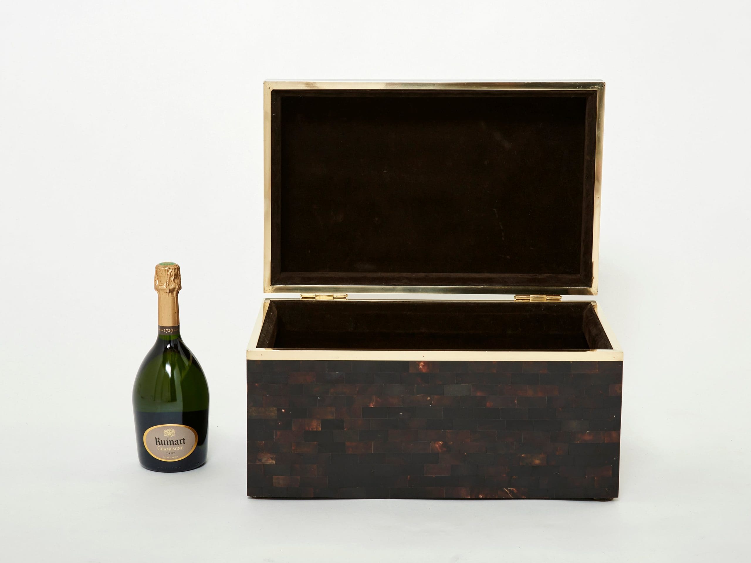 mid-century italian horn marquetry brass trunk box 1960