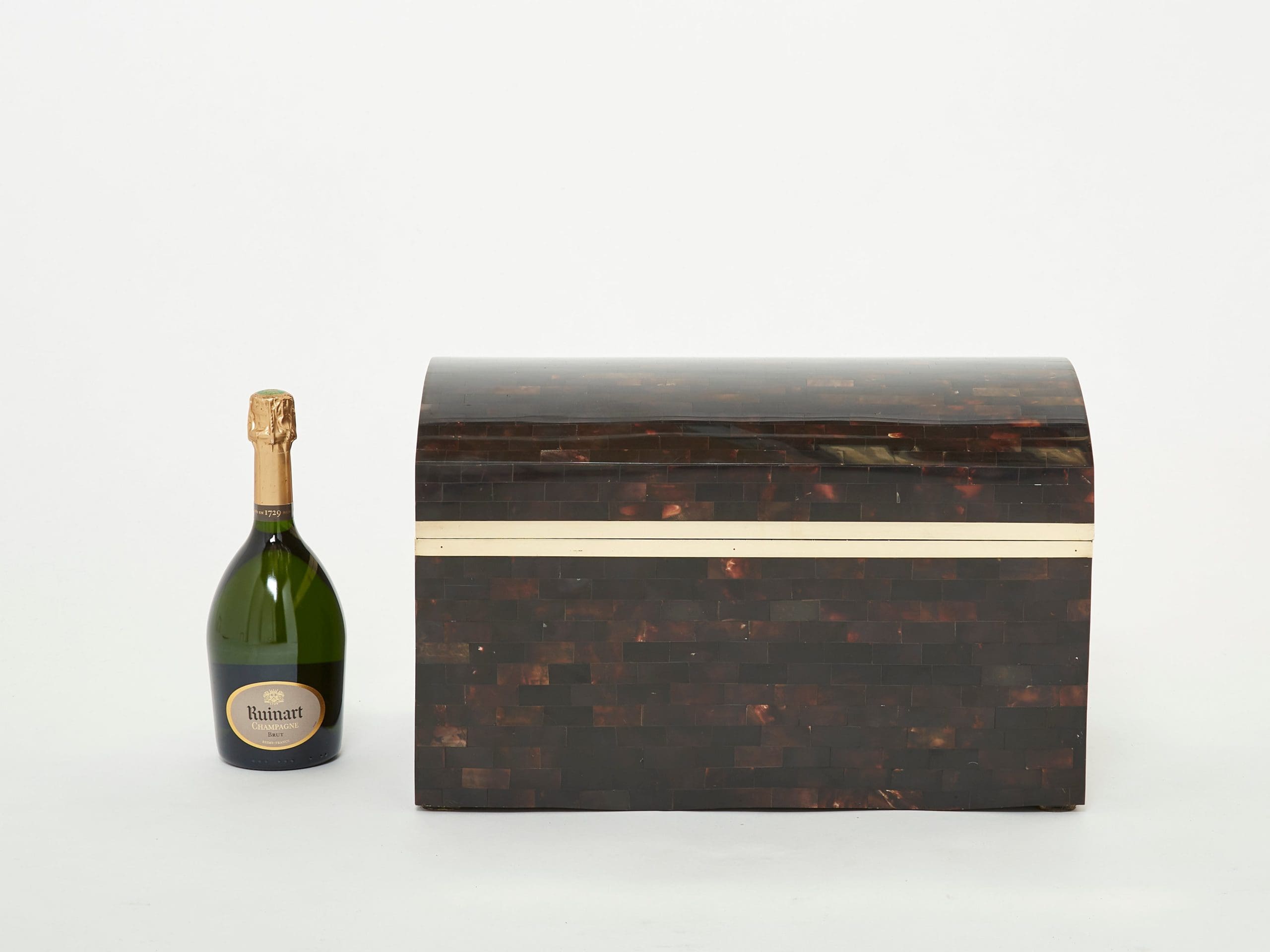 mid-century italian horn marquetry brass trunk box 1960