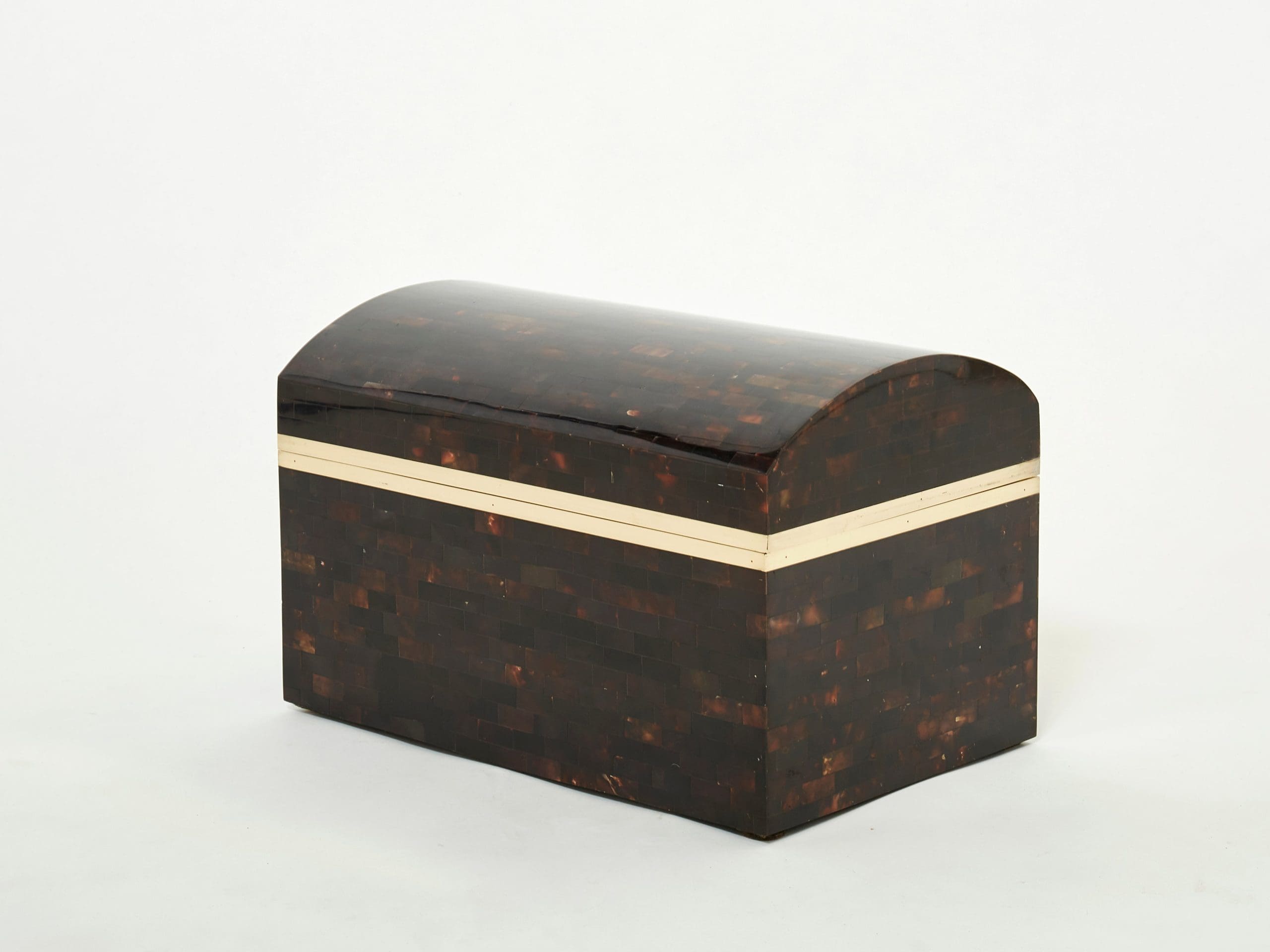 mid-century italian horn marquetry brass trunk box 1960