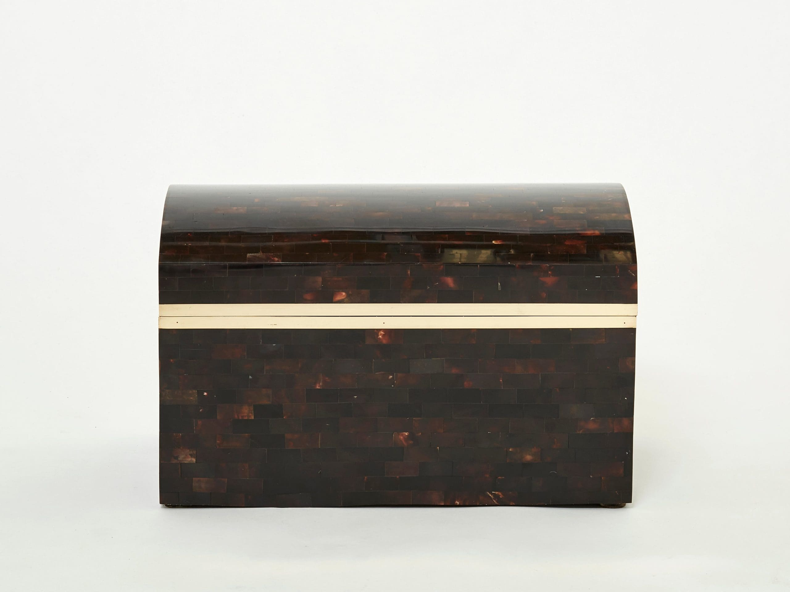 mid-century italian horn marquetry brass trunk box 1960