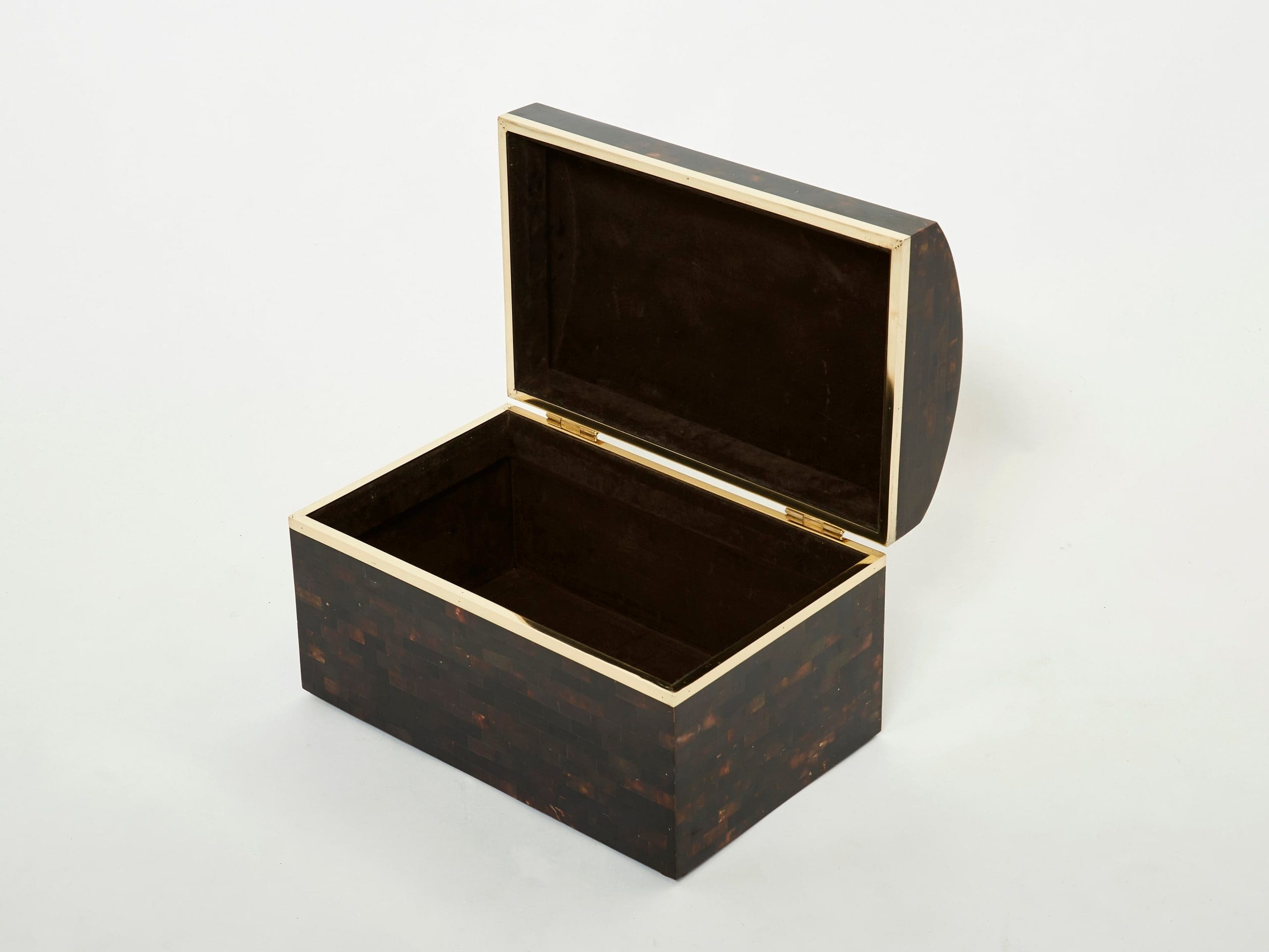 mid-century italian horn marquetry brass trunk box 1960
