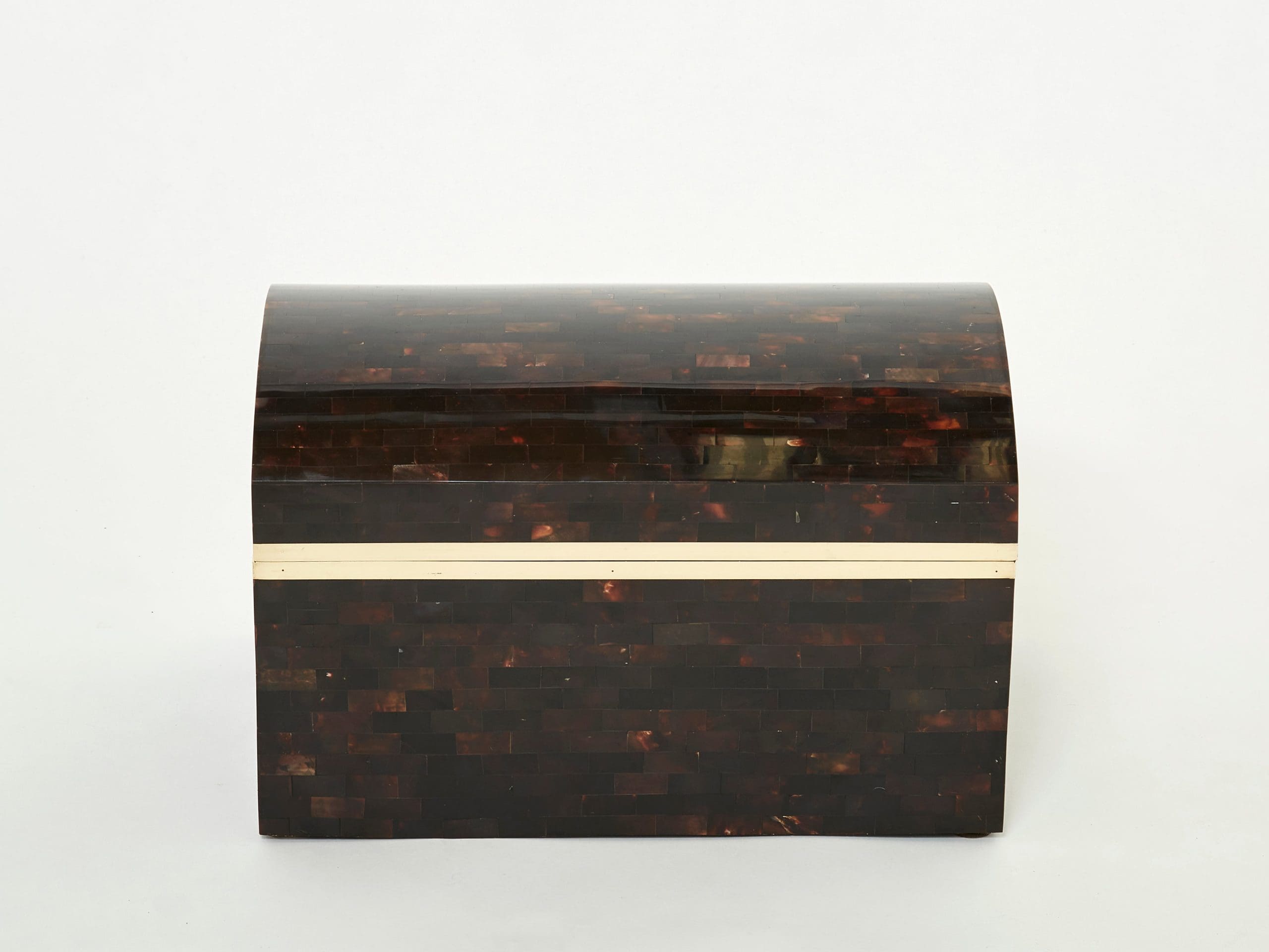 mid-century italian horn marquetry brass trunk box 1960