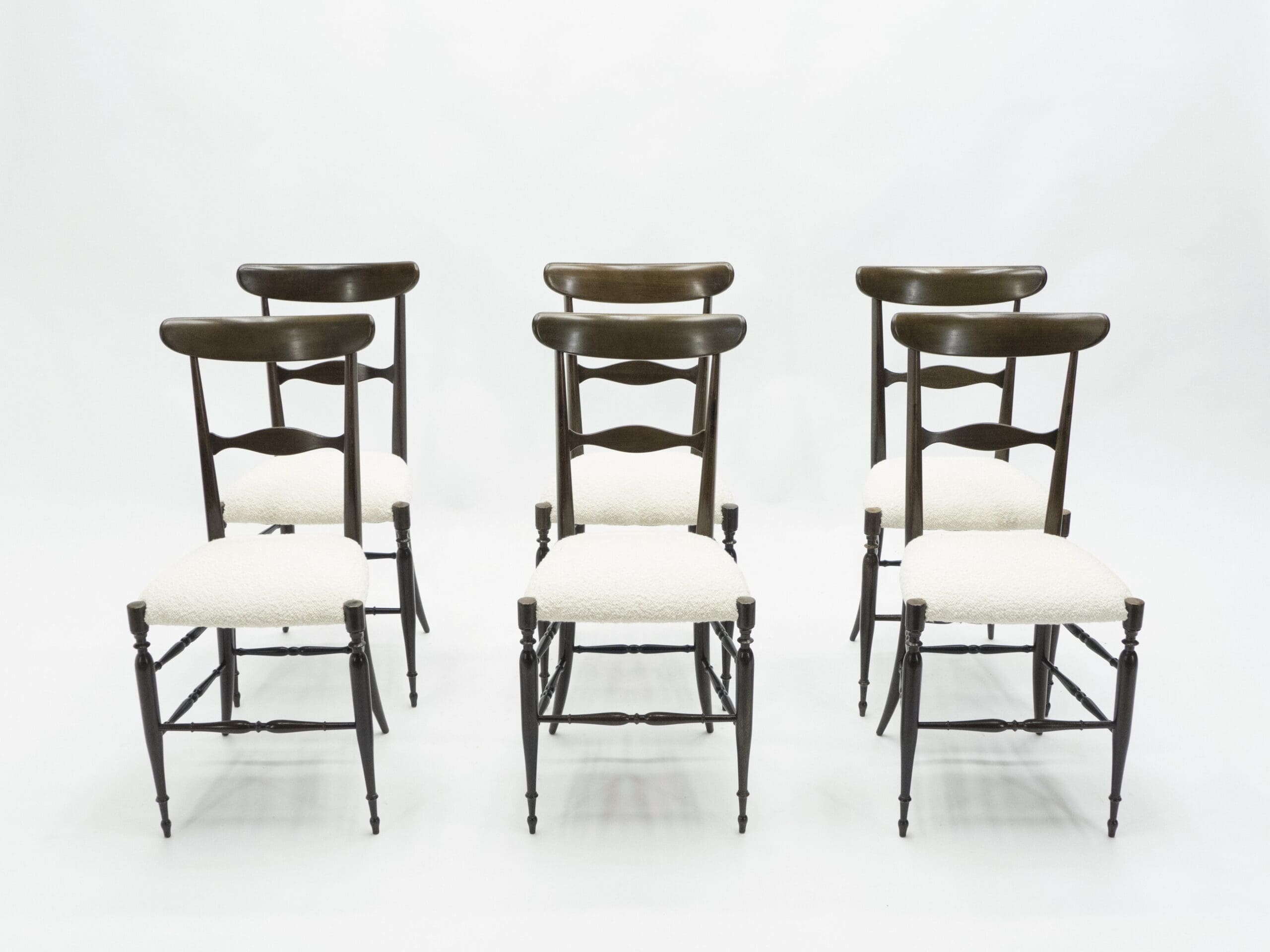 Lot de Six Chaises Campanino Chiavari en Noyer par Fratelli Levaggi, 1950