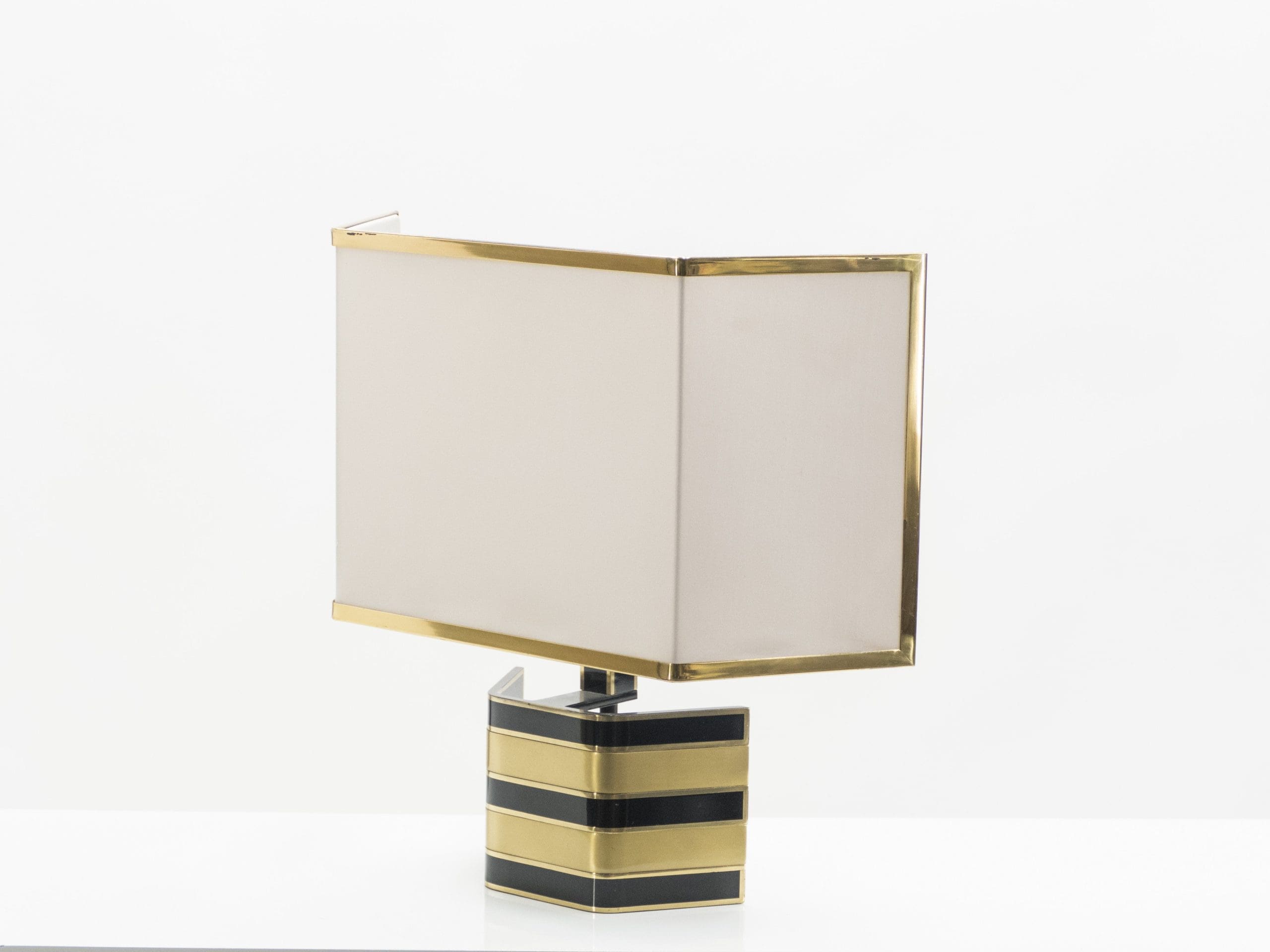 Grande Lampe de Table Italienne en Laiton et Noir par Romeo Rega, Années 1970