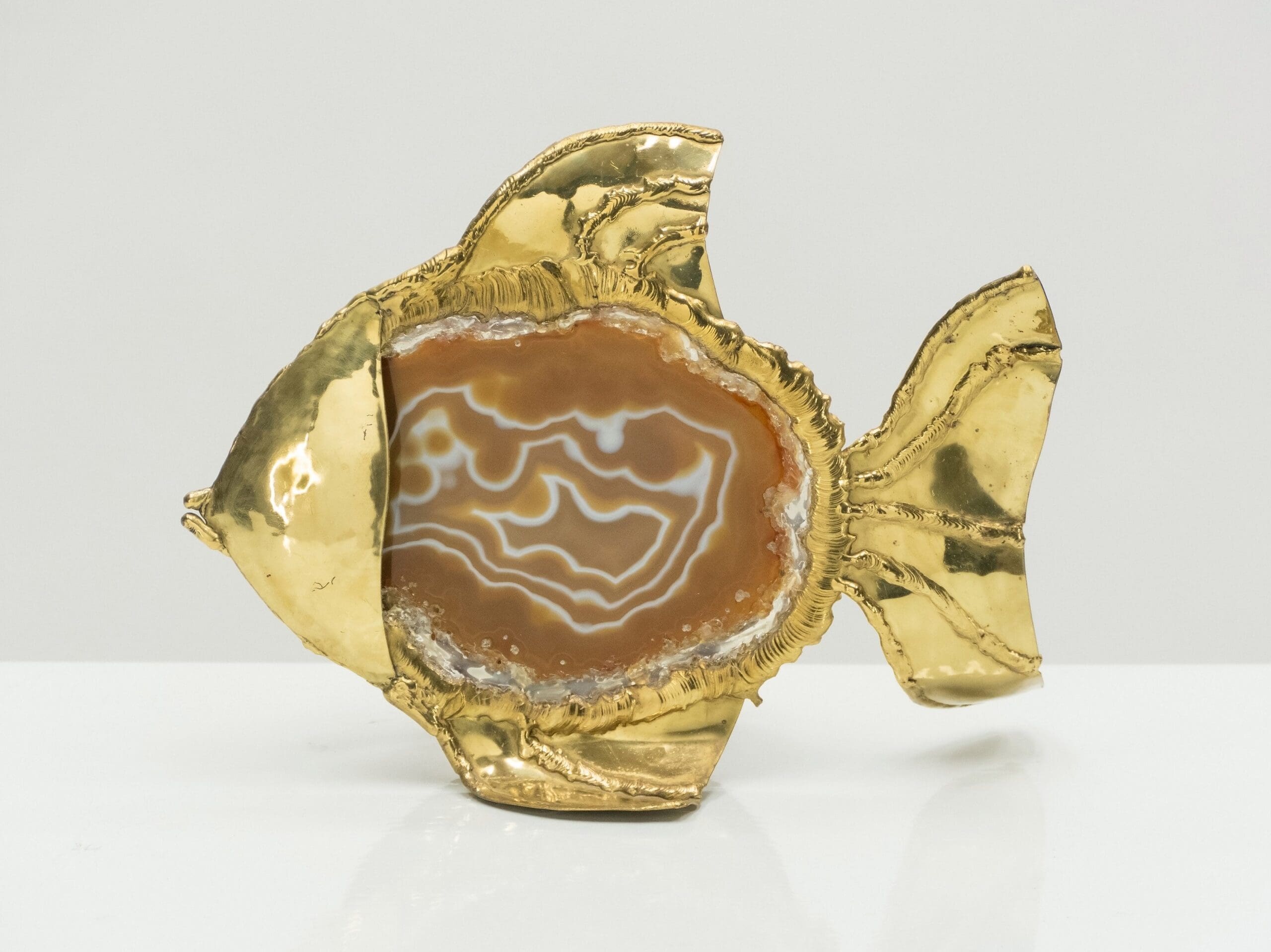 Lampe en Laiton et Agate par Jacques Duval-Brasseur, Années 1970