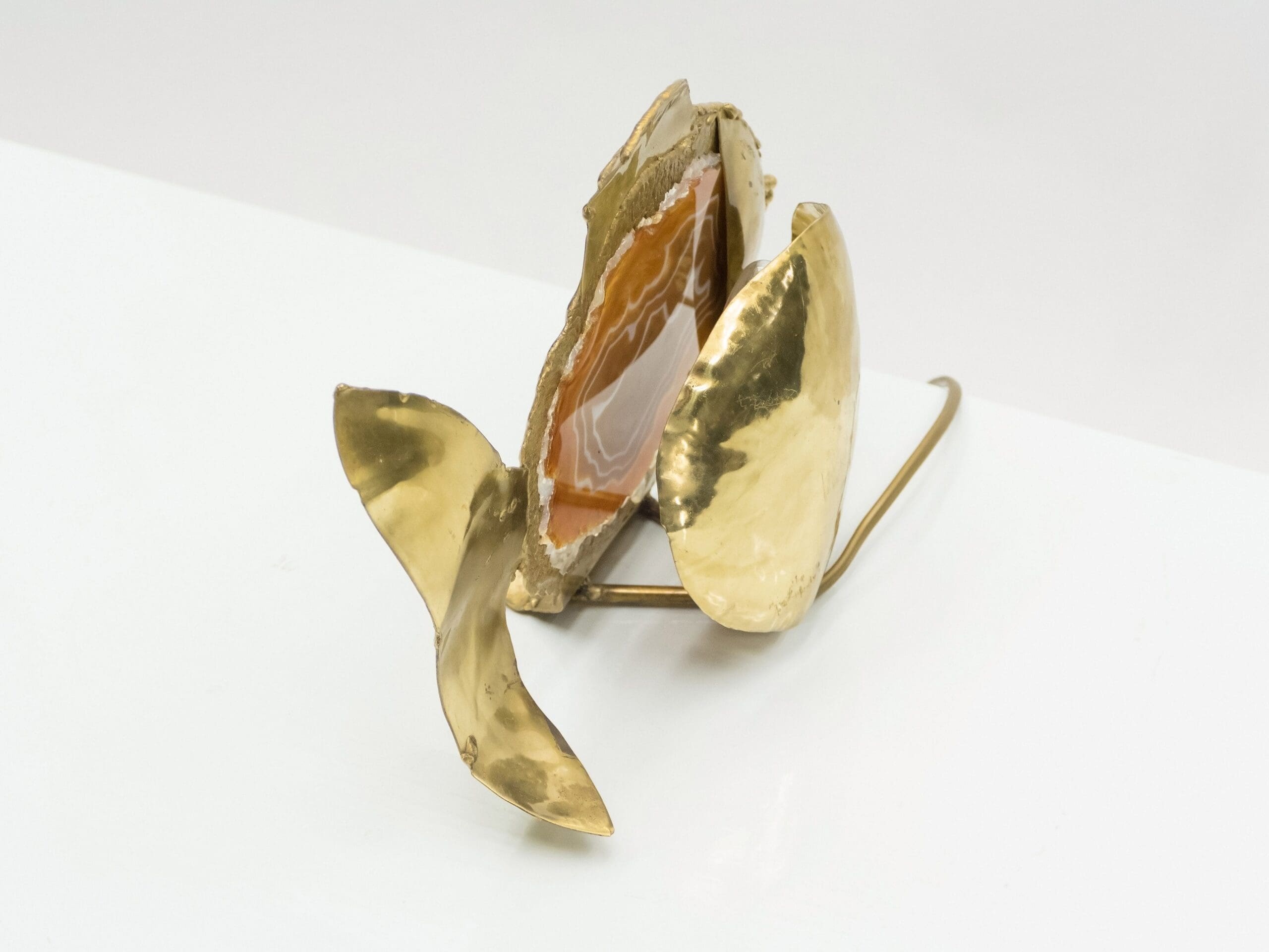Lampe en Laiton et Agate par Jacques Duval-Brasseur, Années 1970