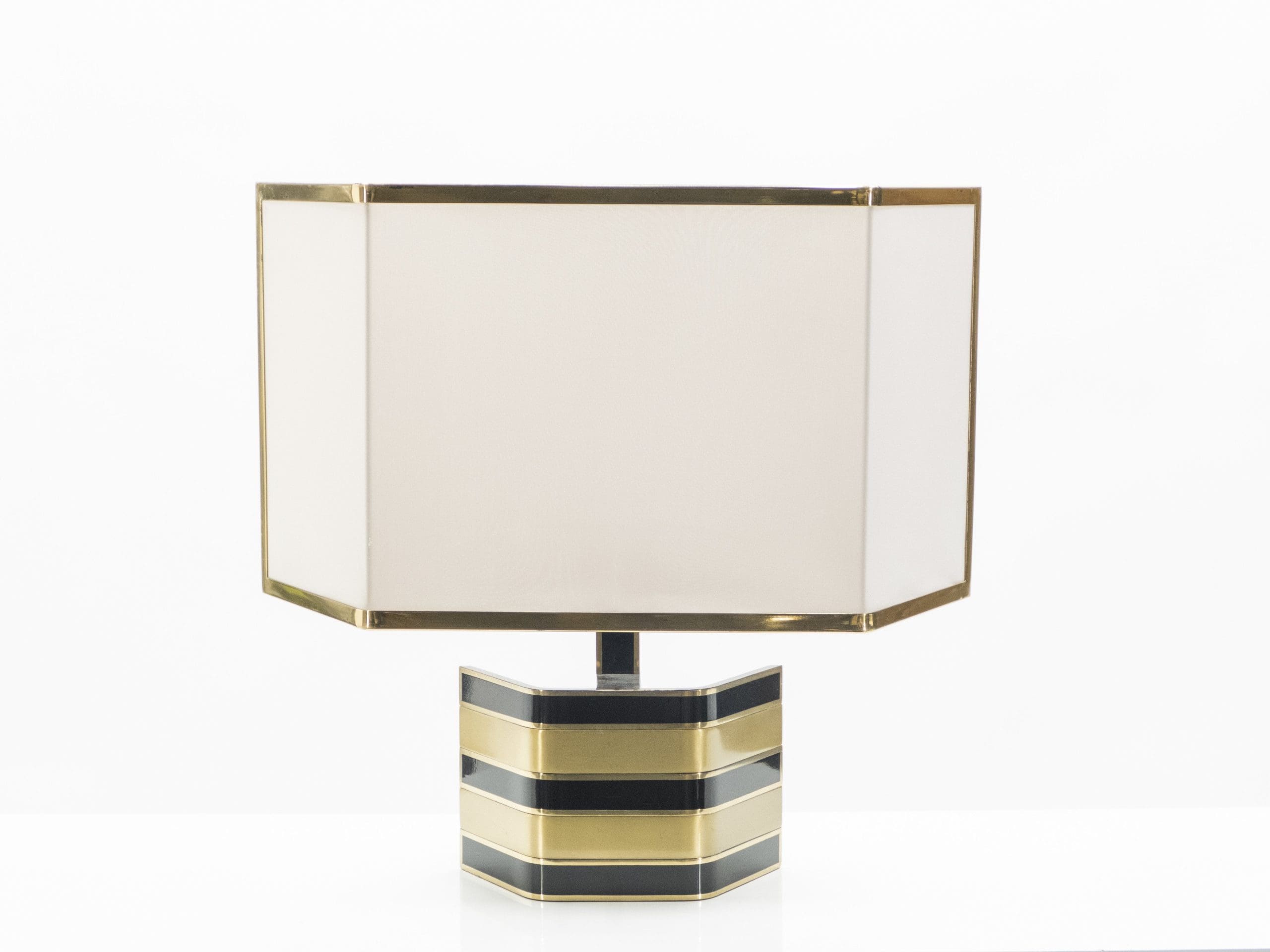 Grande Lampe de Table Italienne en Laiton et Noir par Romeo Rega, Années 1970