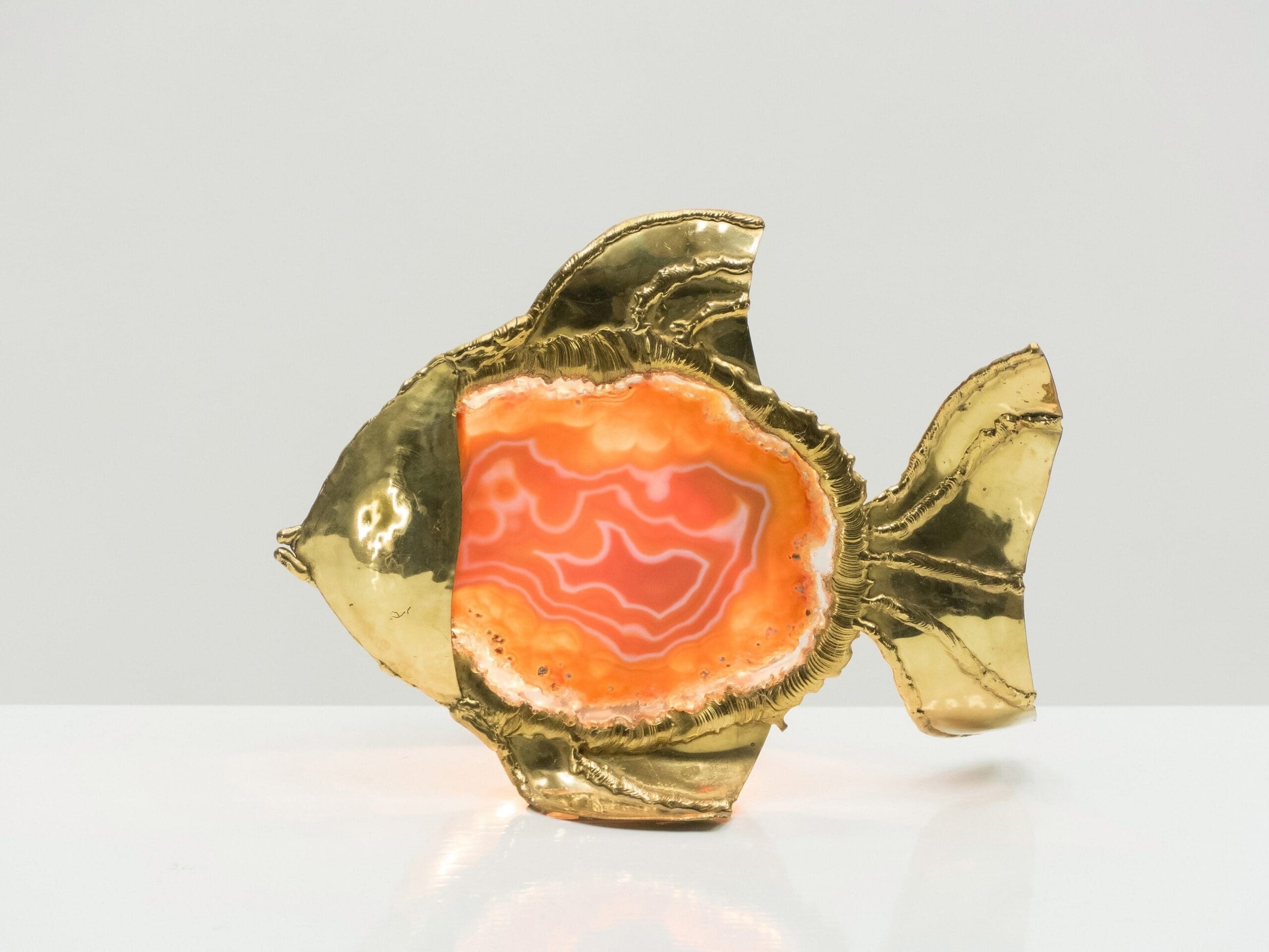 Lampe en Laiton et Agate par Jacques Duval-Brasseur, Années 1970