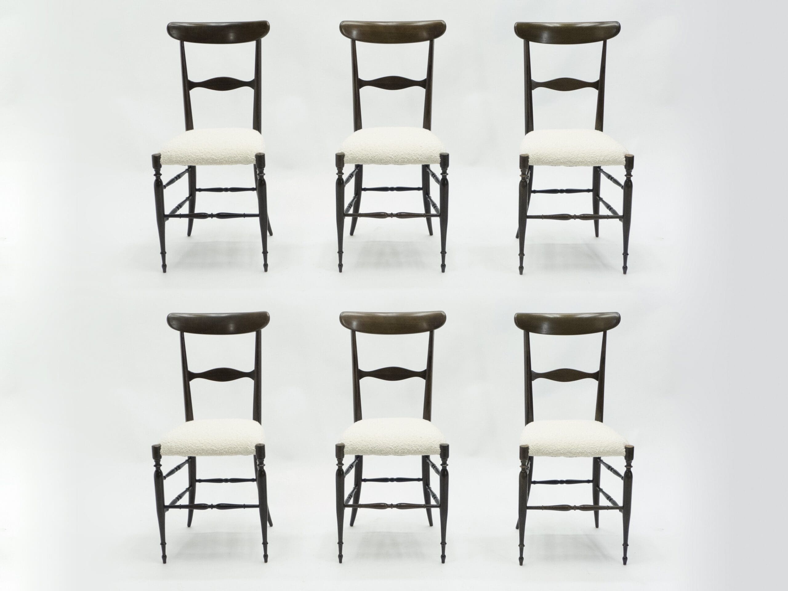 Lot de Six Chaises Campanino Chiavari en Noyer par Fratelli Levaggi, 1950