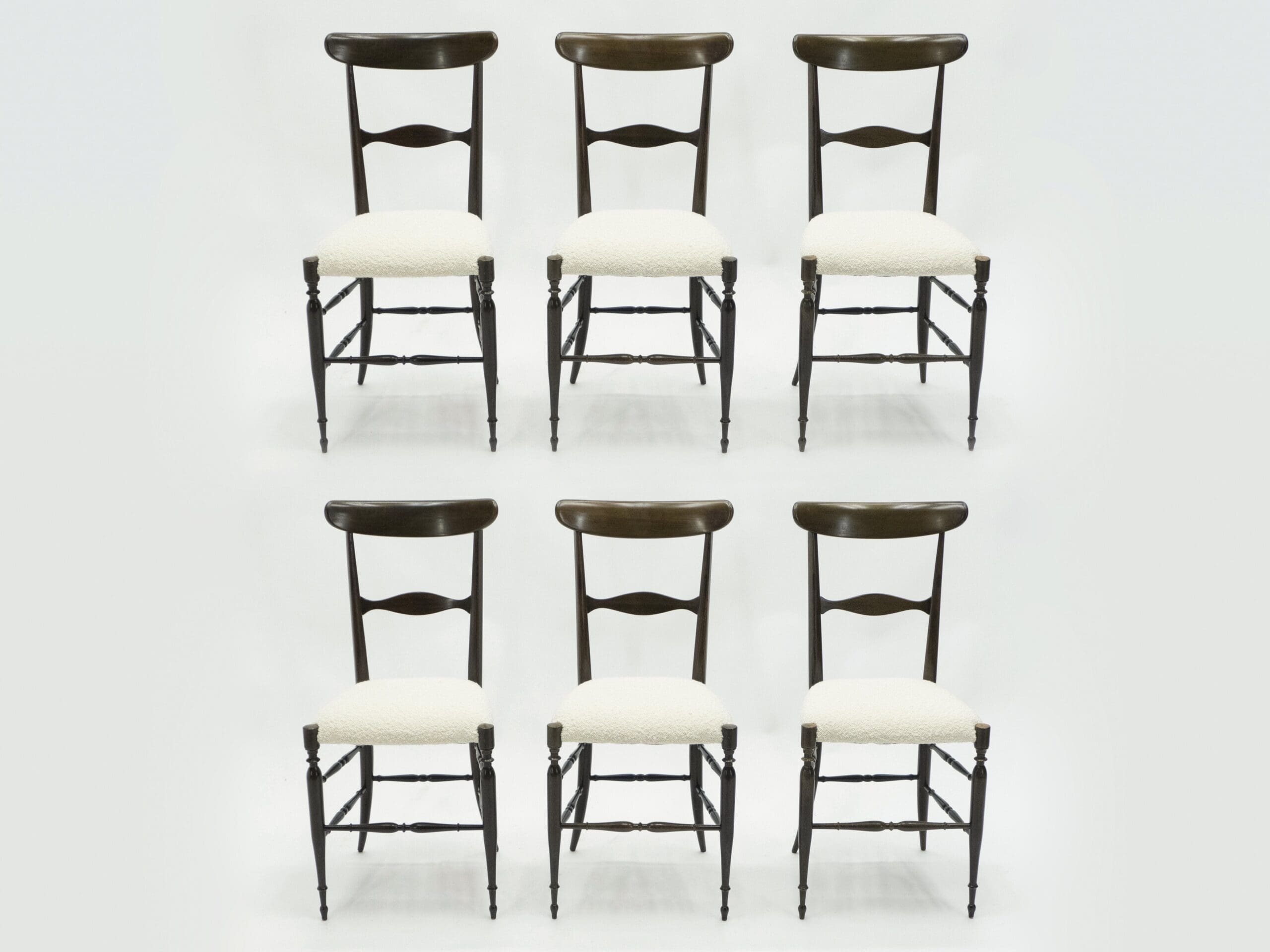 Lot de Six Chaises Campanino Chiavari en Noyer par Fratelli Levaggi, 1950
